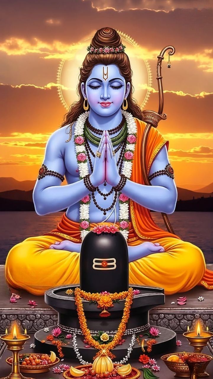 Lord Ram meditating with Shiva Lingam