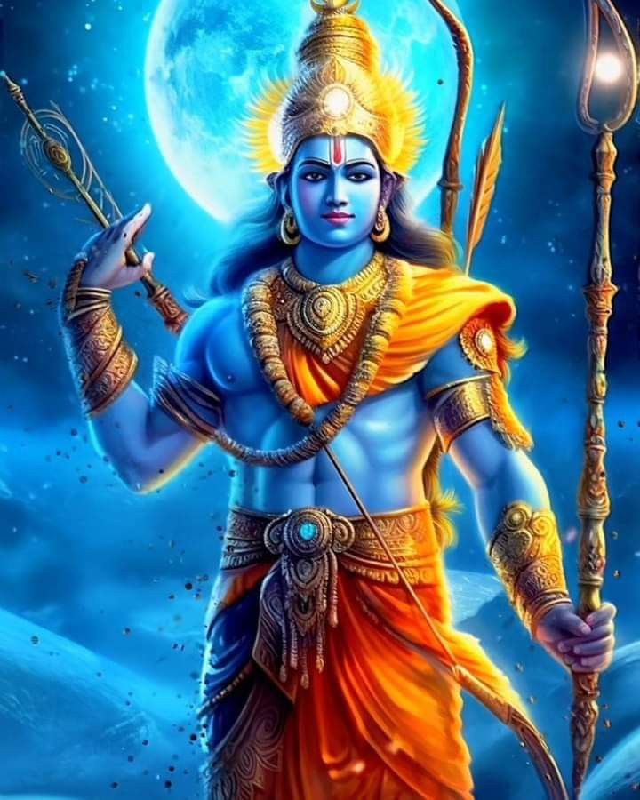 Lord Ram with bow under moonlight