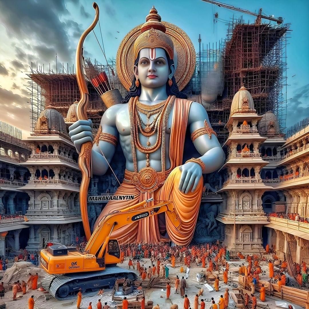 Lord Ram rising above temple construction