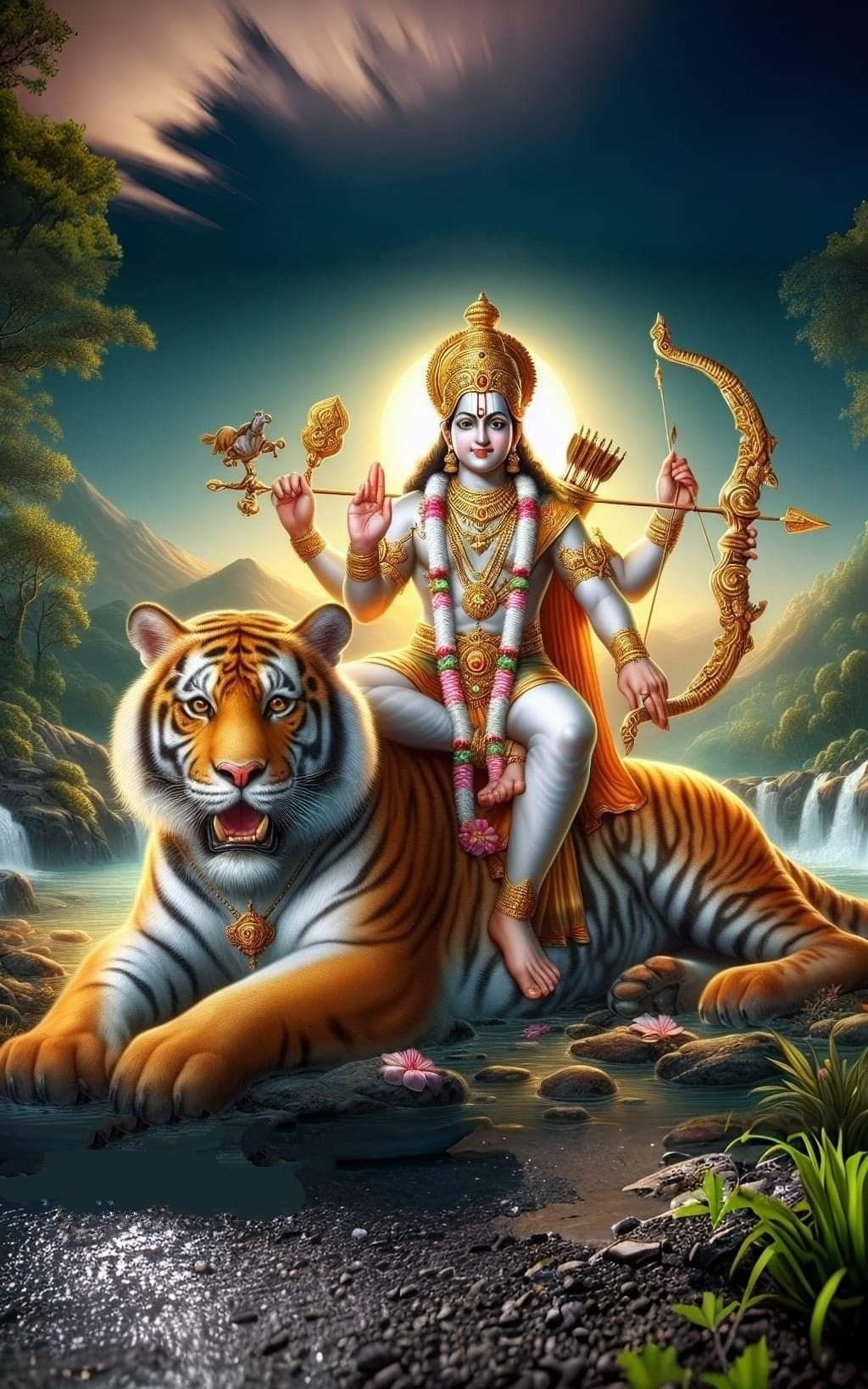 Lord Ram seated on a tiger