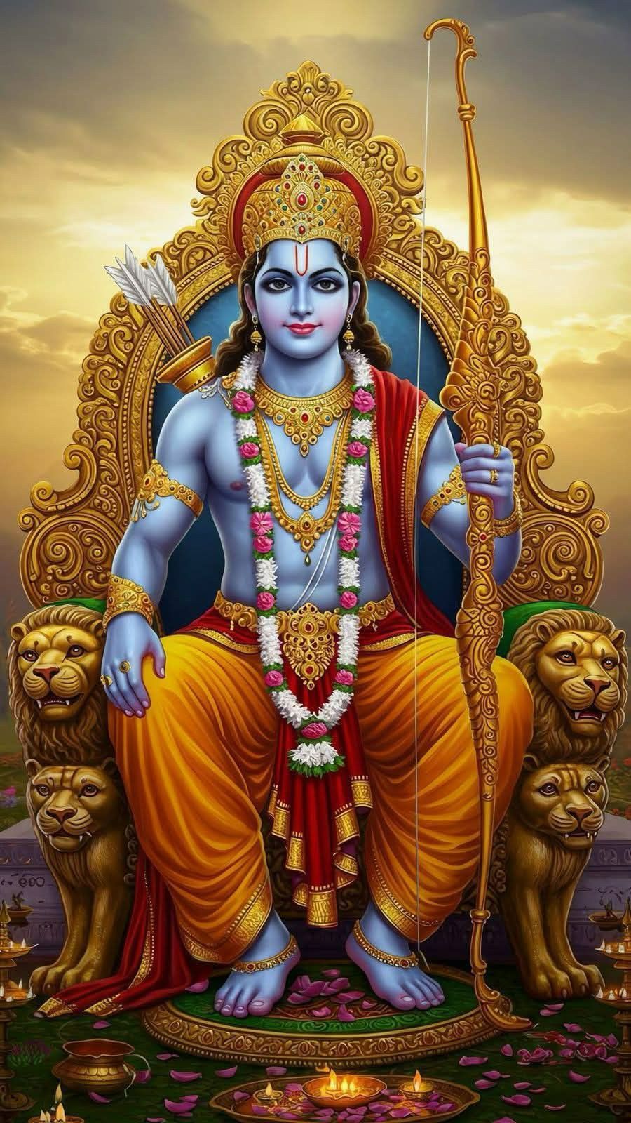 Lord Ram seated on golden throne.