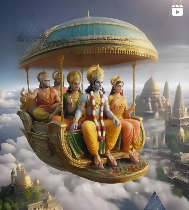 Ram Sita Lakshman Hanuman in vimana