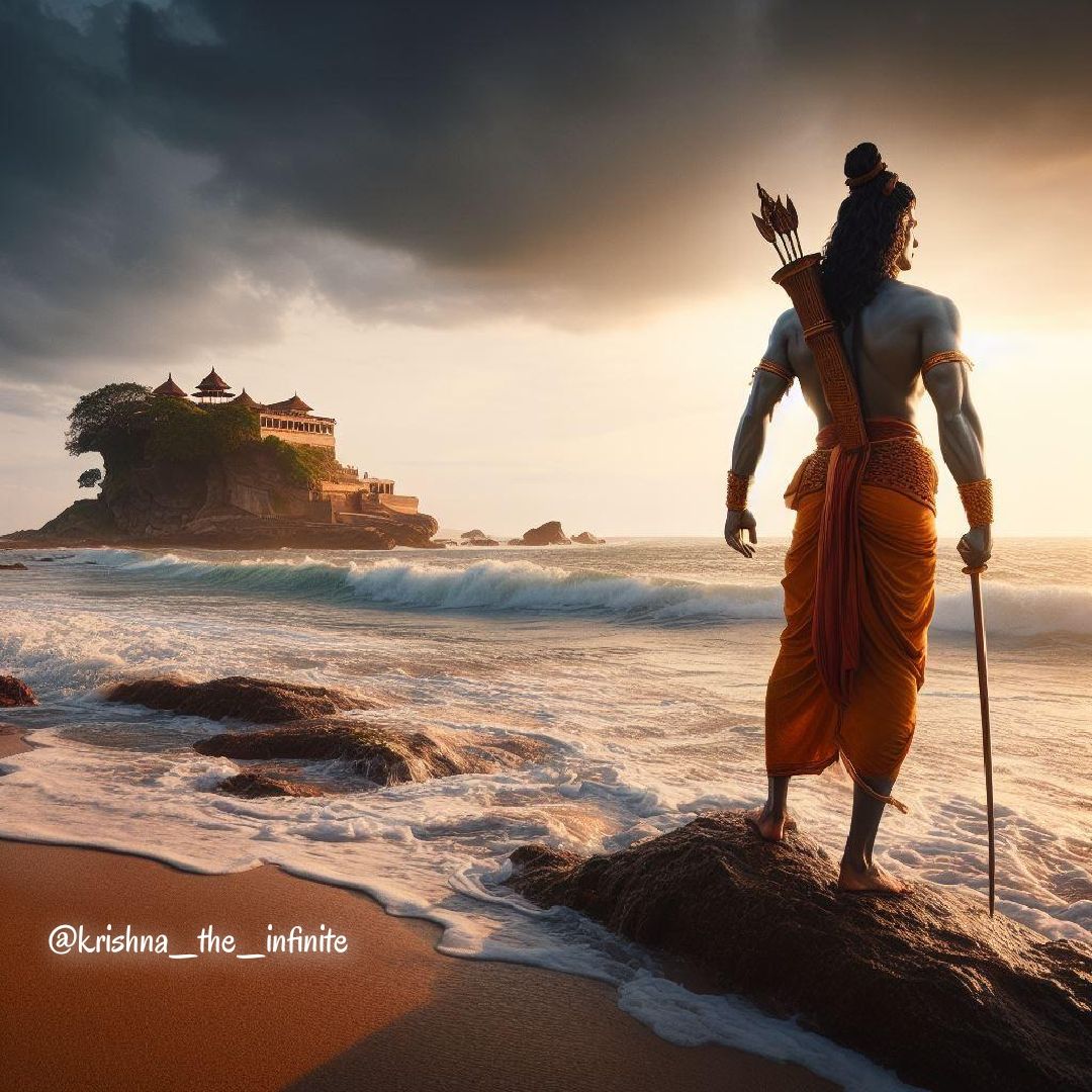 Lord Ram on a coastal shore