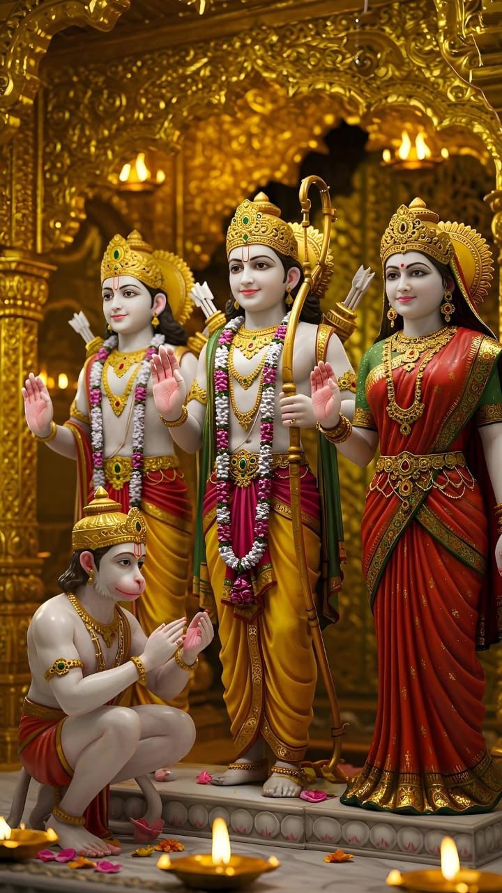 Ram Darbar with Hanuman at their feet