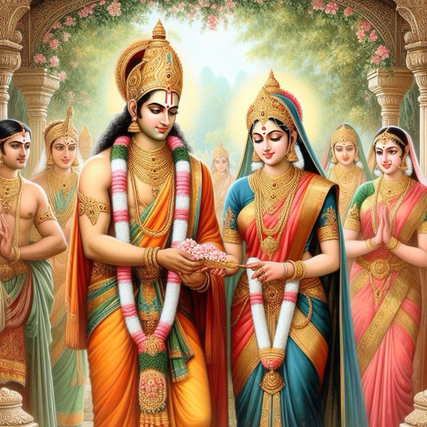 Lord Ram and Sita exchanging floral garland