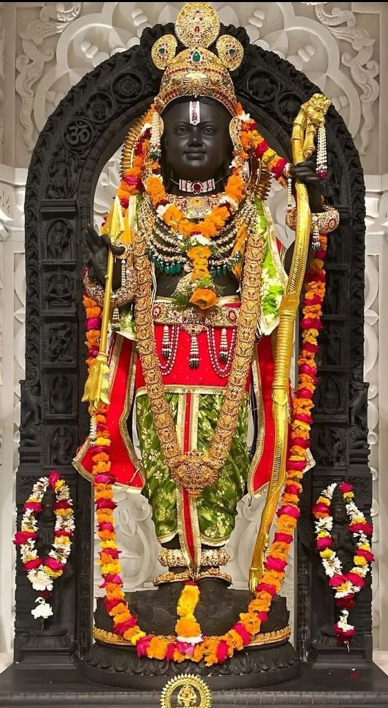 Dark stone statue of Lord Ram