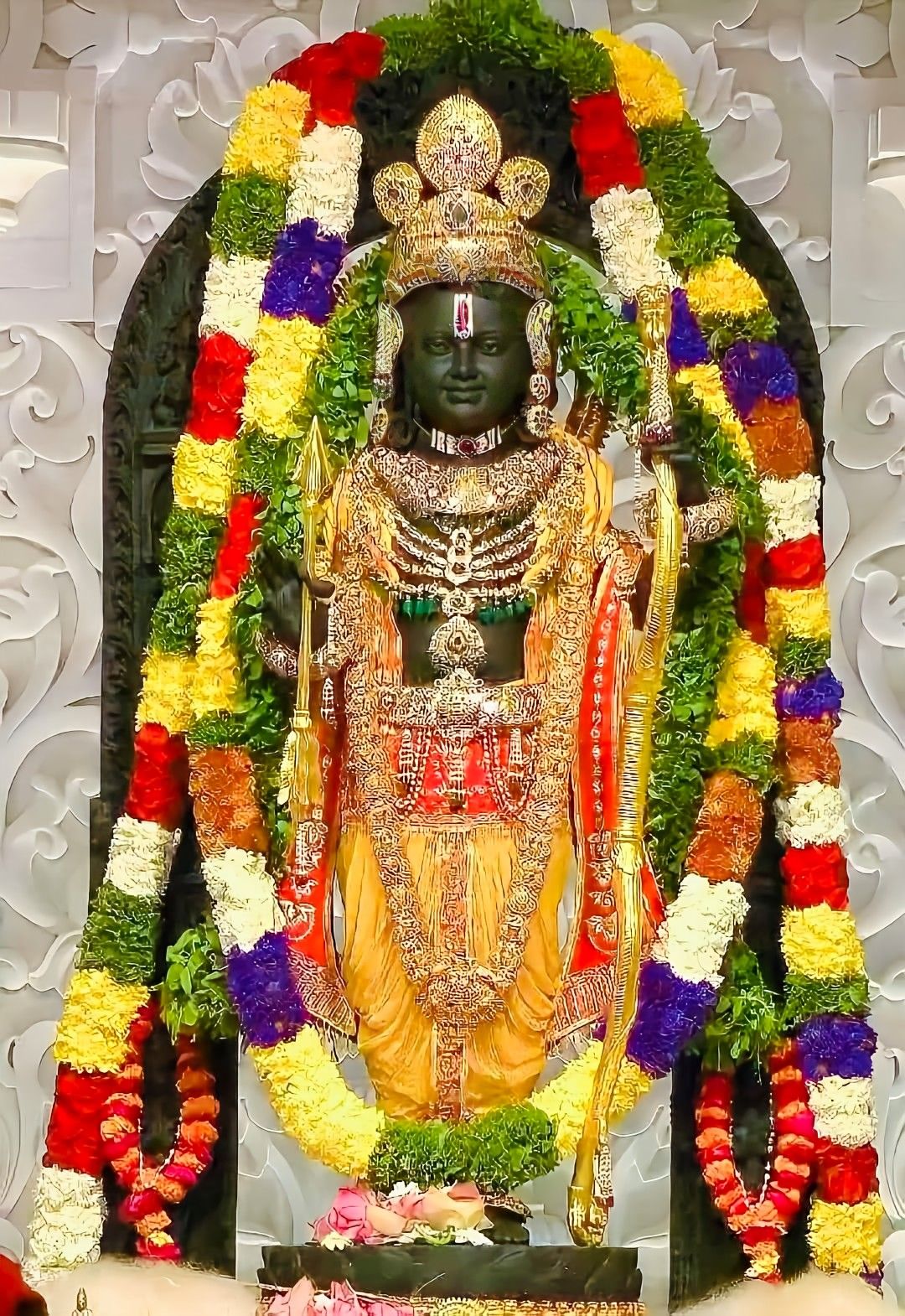 Lord Ram with bow and flower garland.