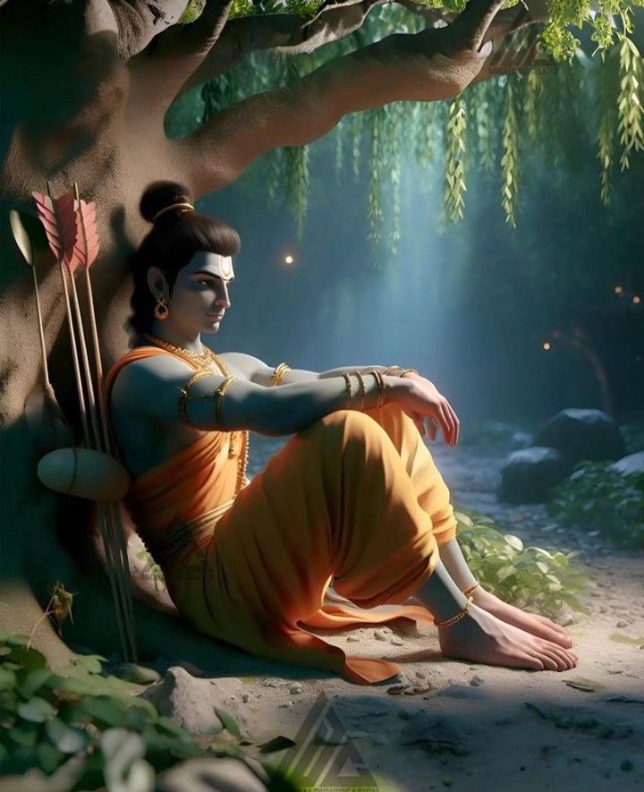 Lord Ram seated in a forest.