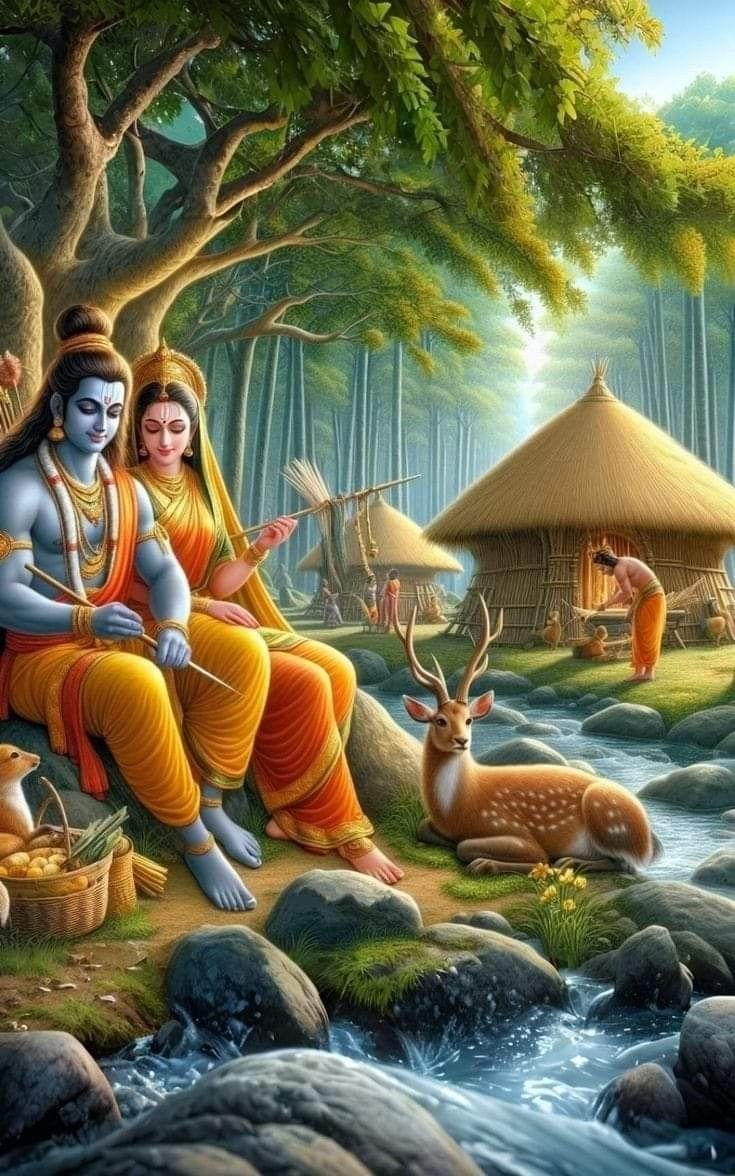 Lord Ram and Sita in the forest.