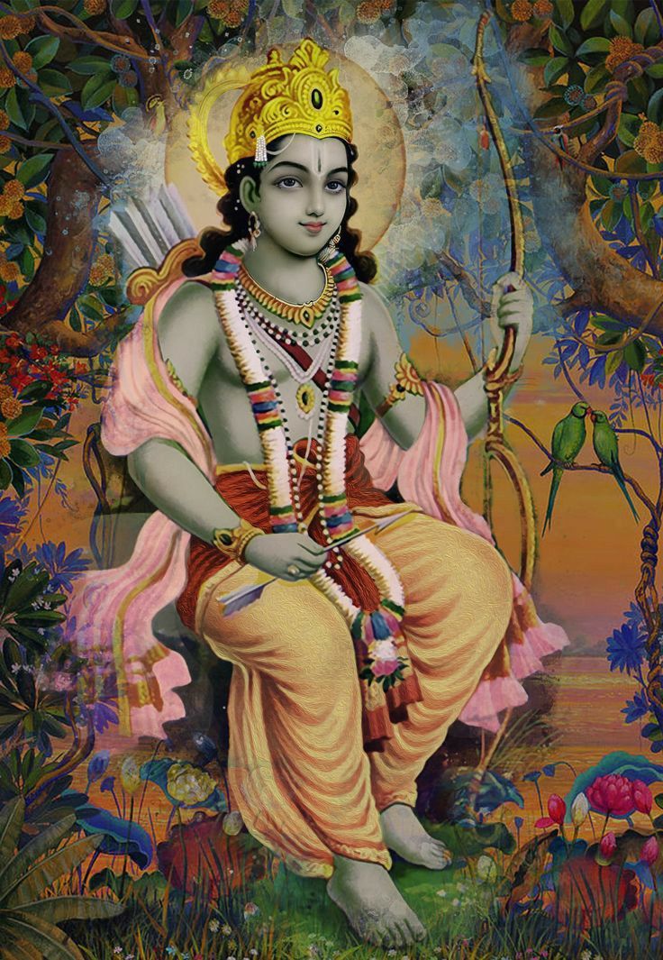 Lord Ram in lush forest setting