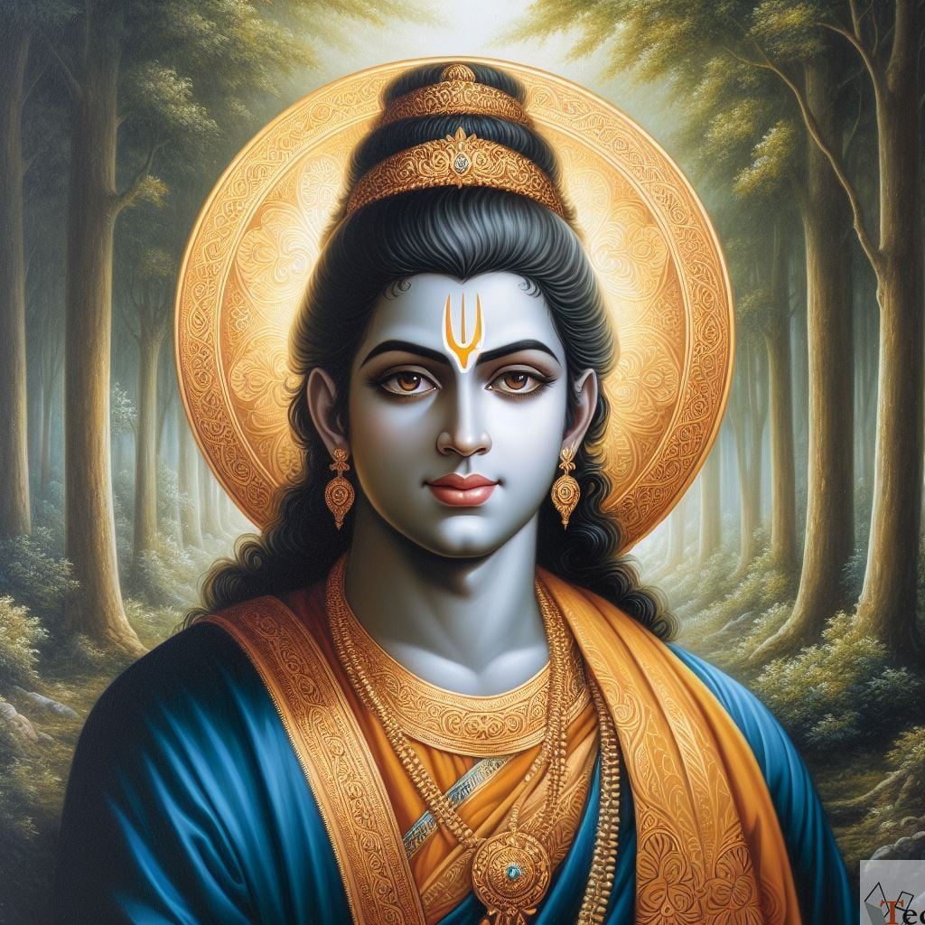 Lord Ram portrait in lush forest
