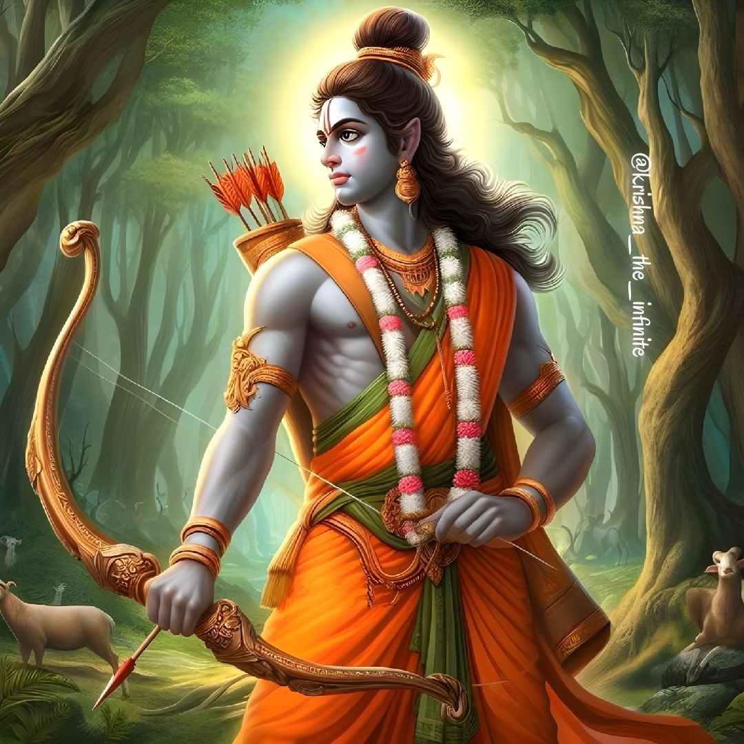 Lord Ram in forest with bow and arrow