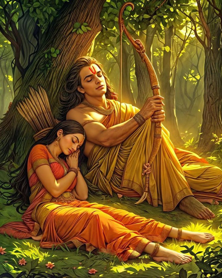 Ram, Sita, and Lakshman in a forest