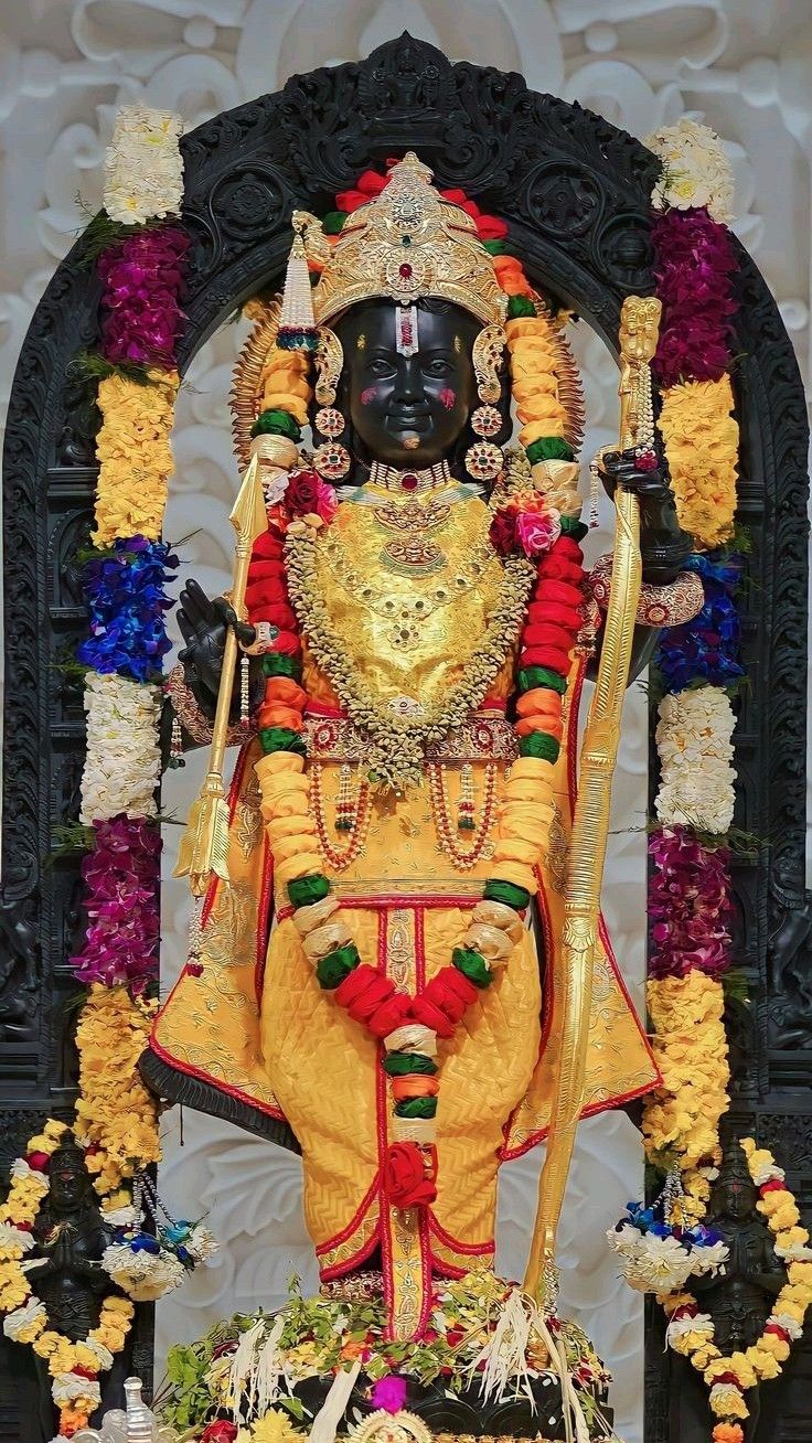 Lord Ram with bow, golden attire.