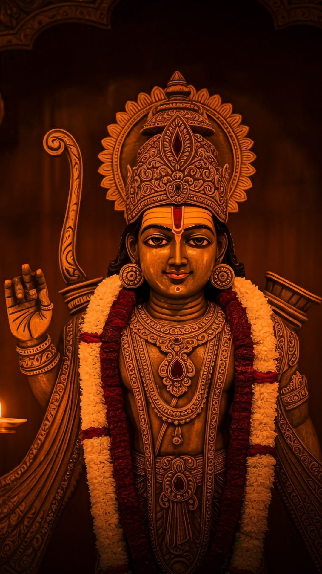 Golden statue of Lord Ram with tilak