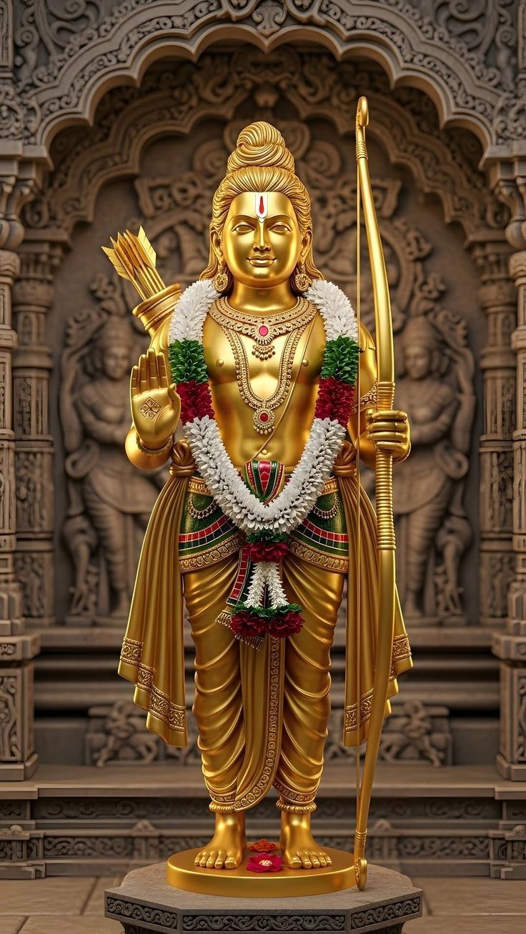 Golden statue of Lord Ram with Dhanush