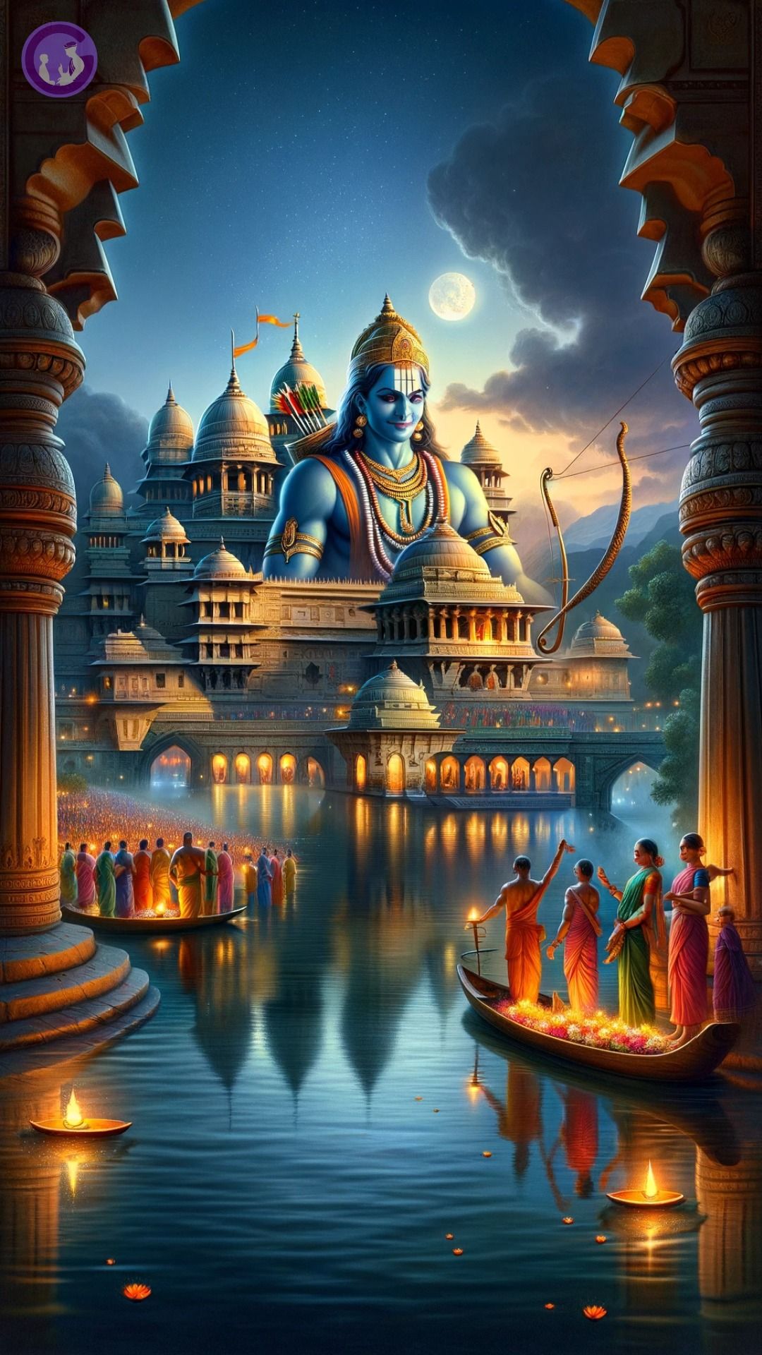 Lord Ram protects Ayodhya in moonlight.