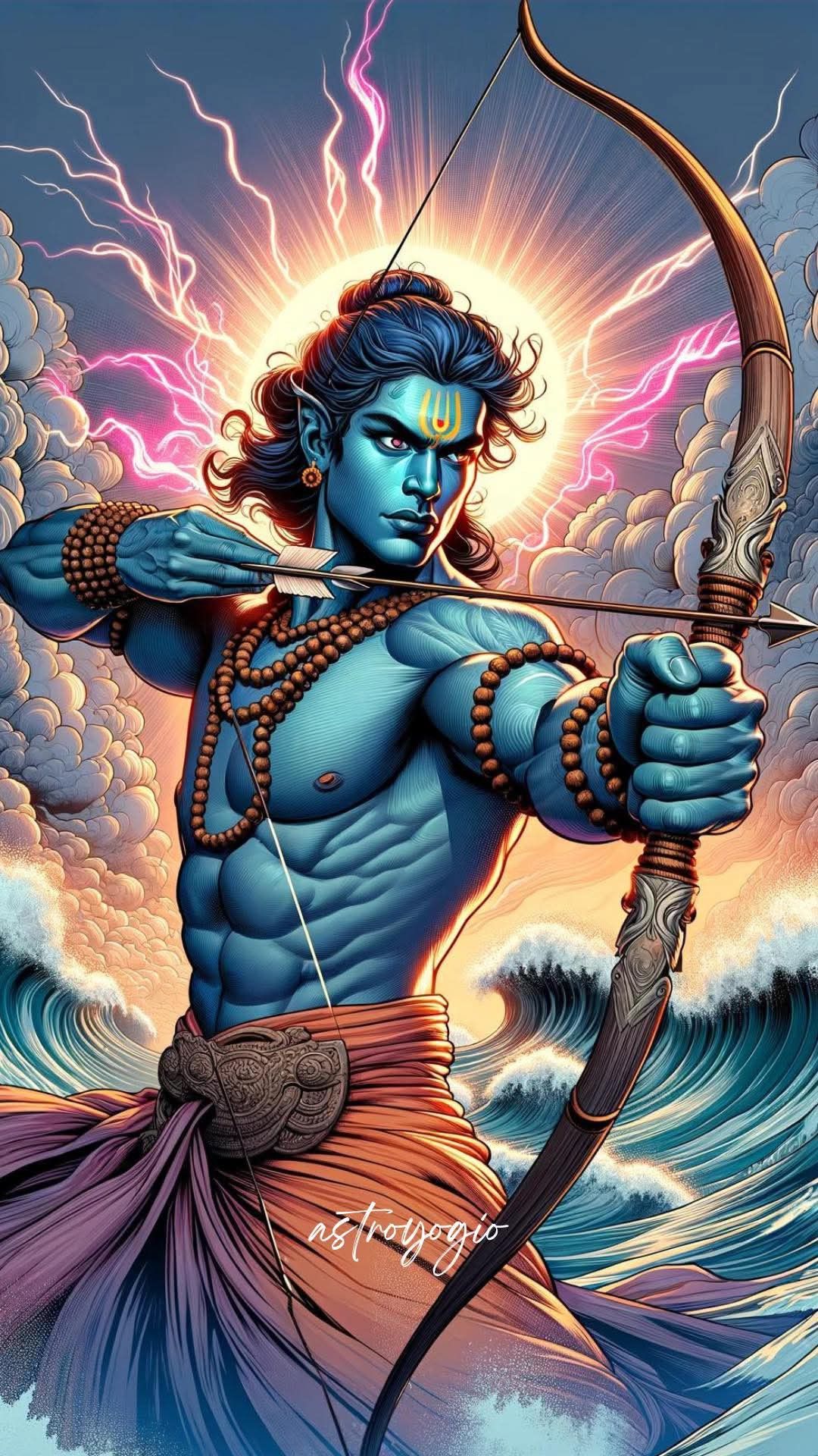 Lord Ram drawing his bow in battle.