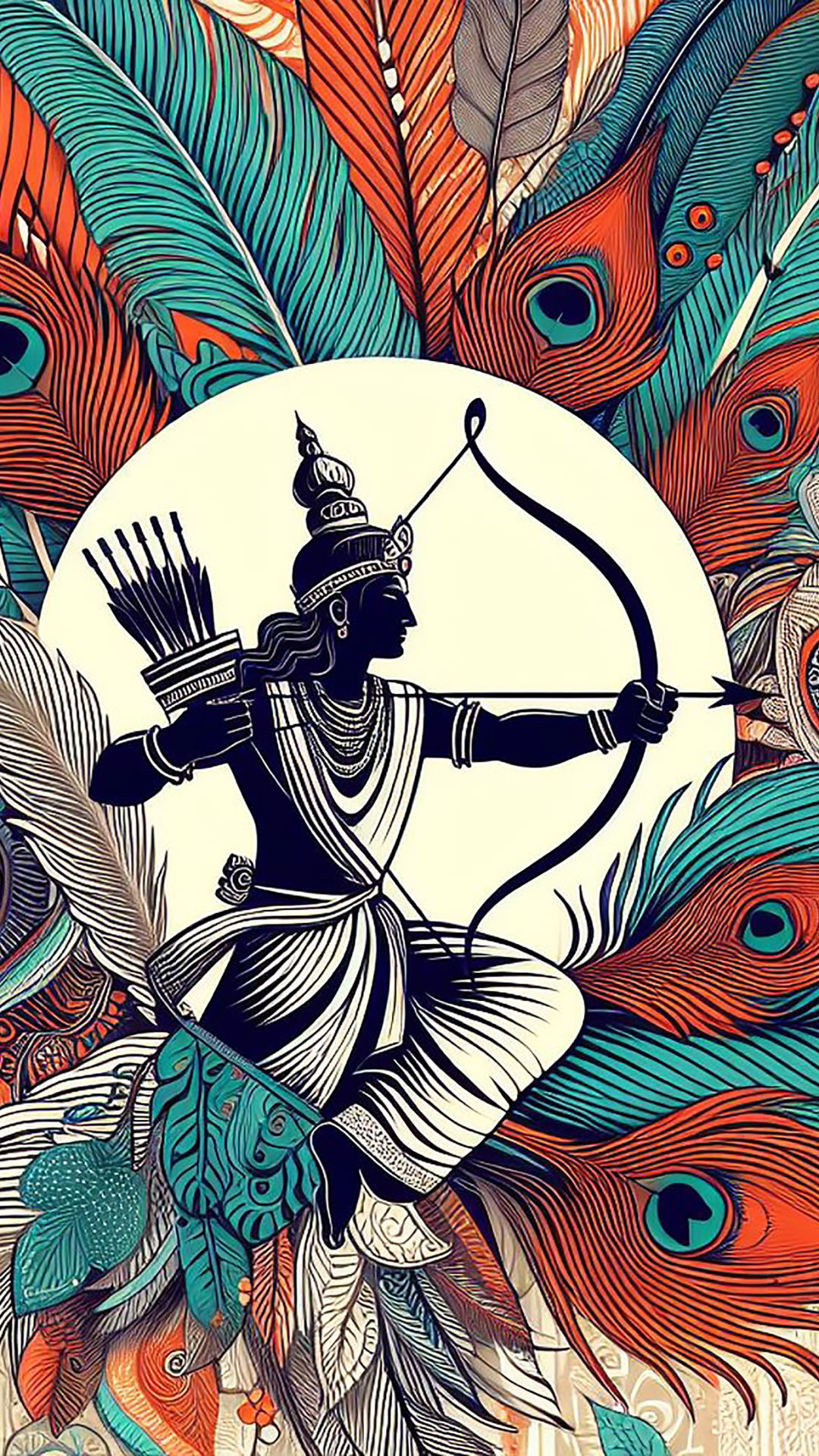 Lord Ram aiming with bow and arrow.