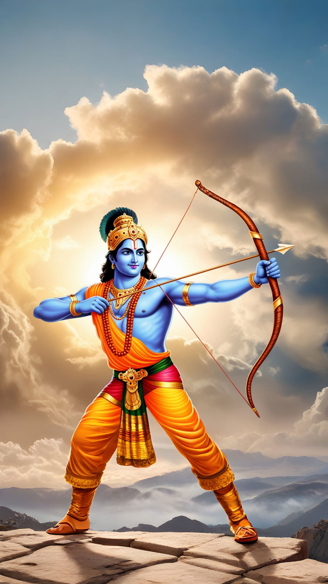 Lord Ram aiming arrow, divine protection