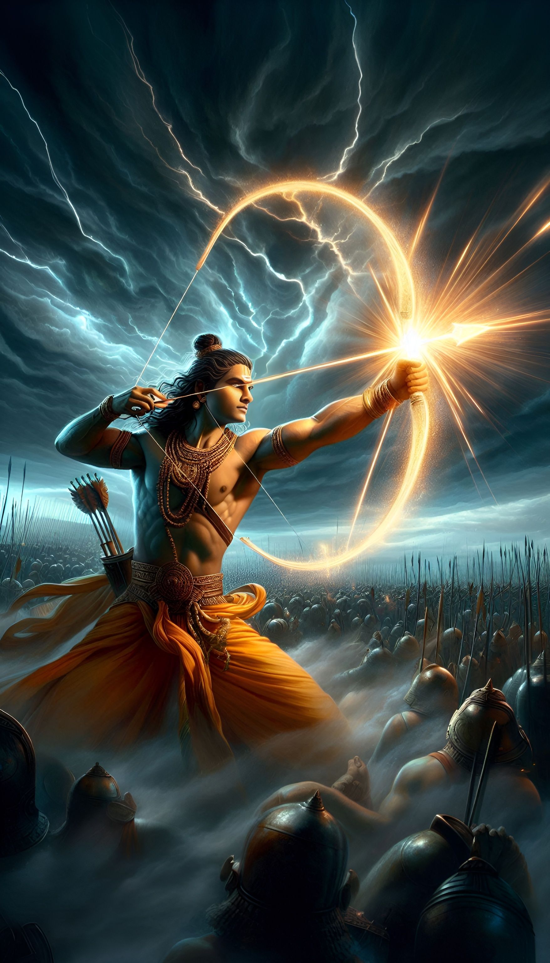 Ram drawing bow in epic battle