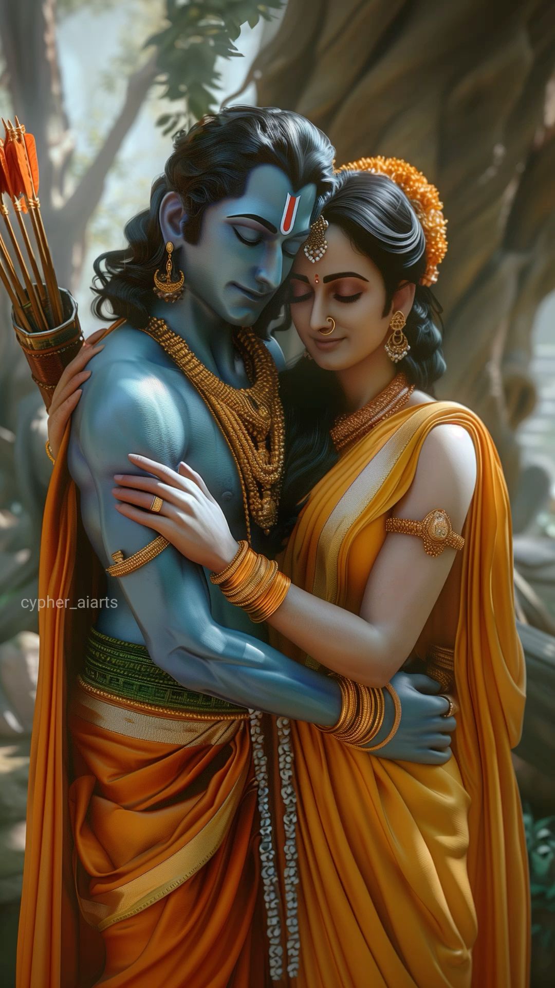 Ram and Sita embrace lovingly
