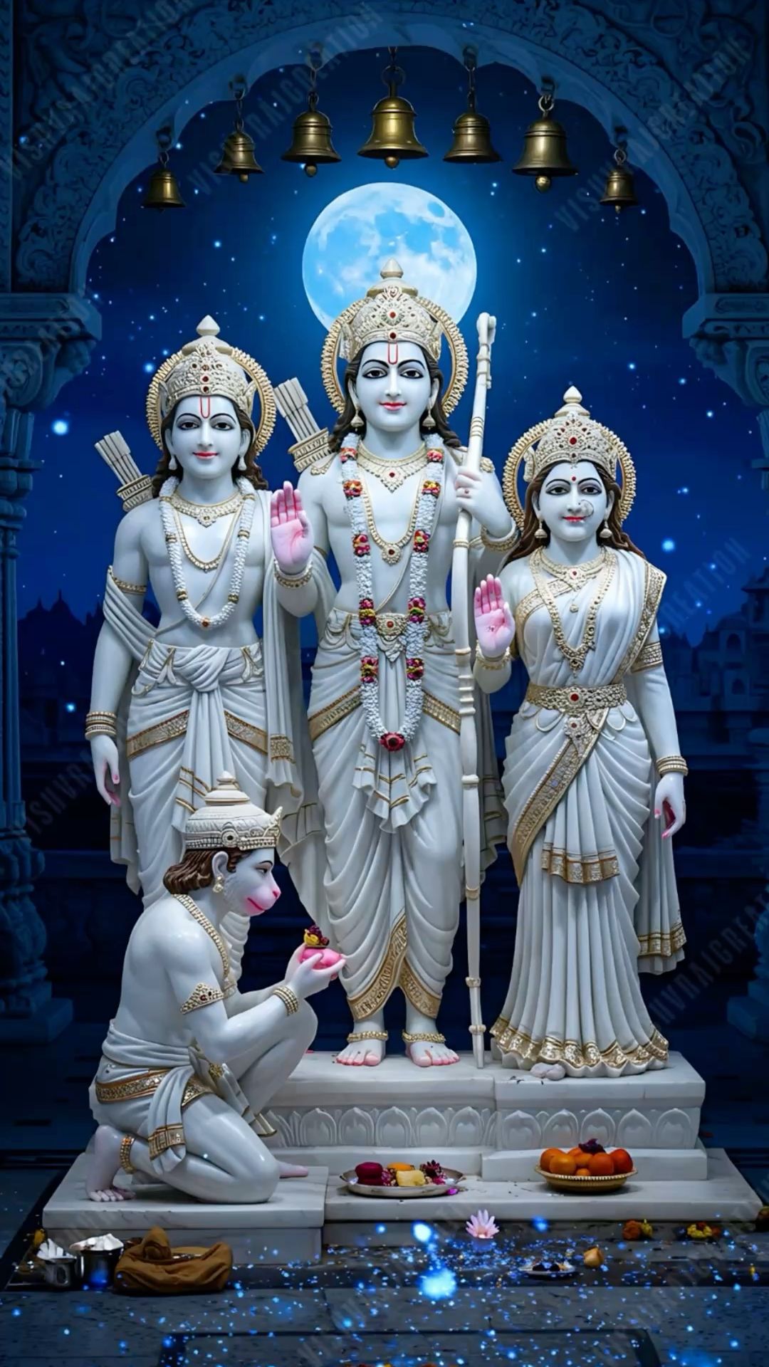 Ram Parivar statue with Hanuman devotion