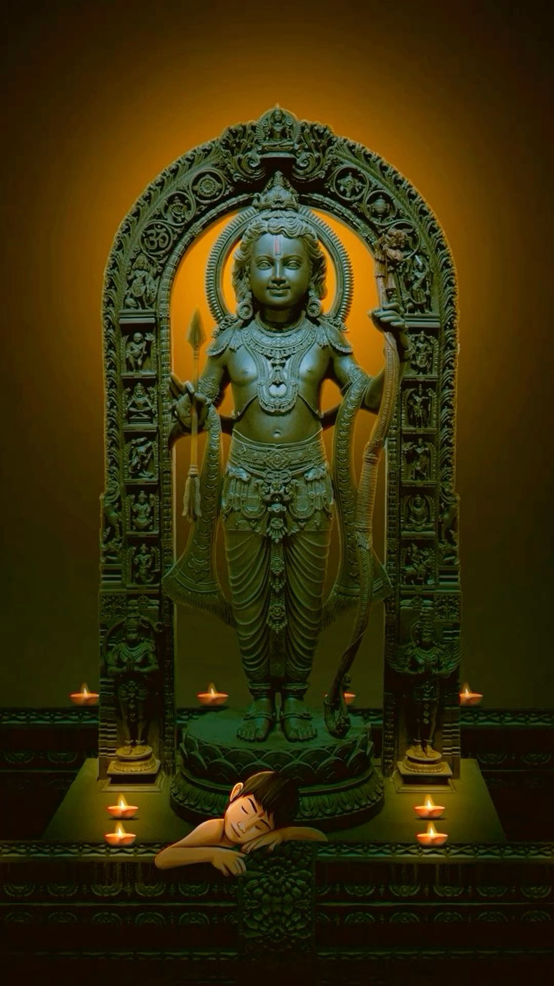 Lord Ram in ornate golden frame.