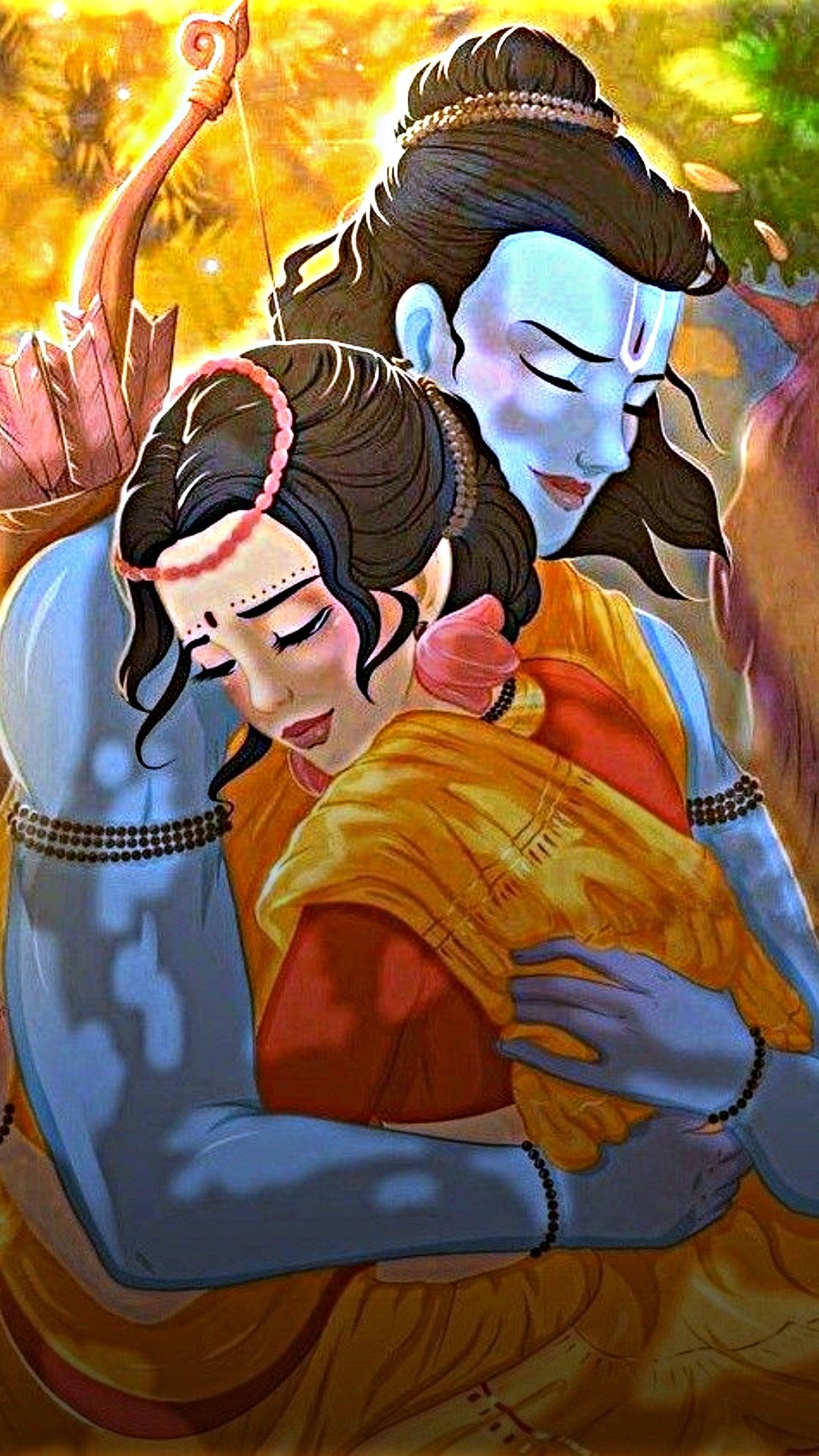 Lord Ram and Sita divine embrace wallpaper