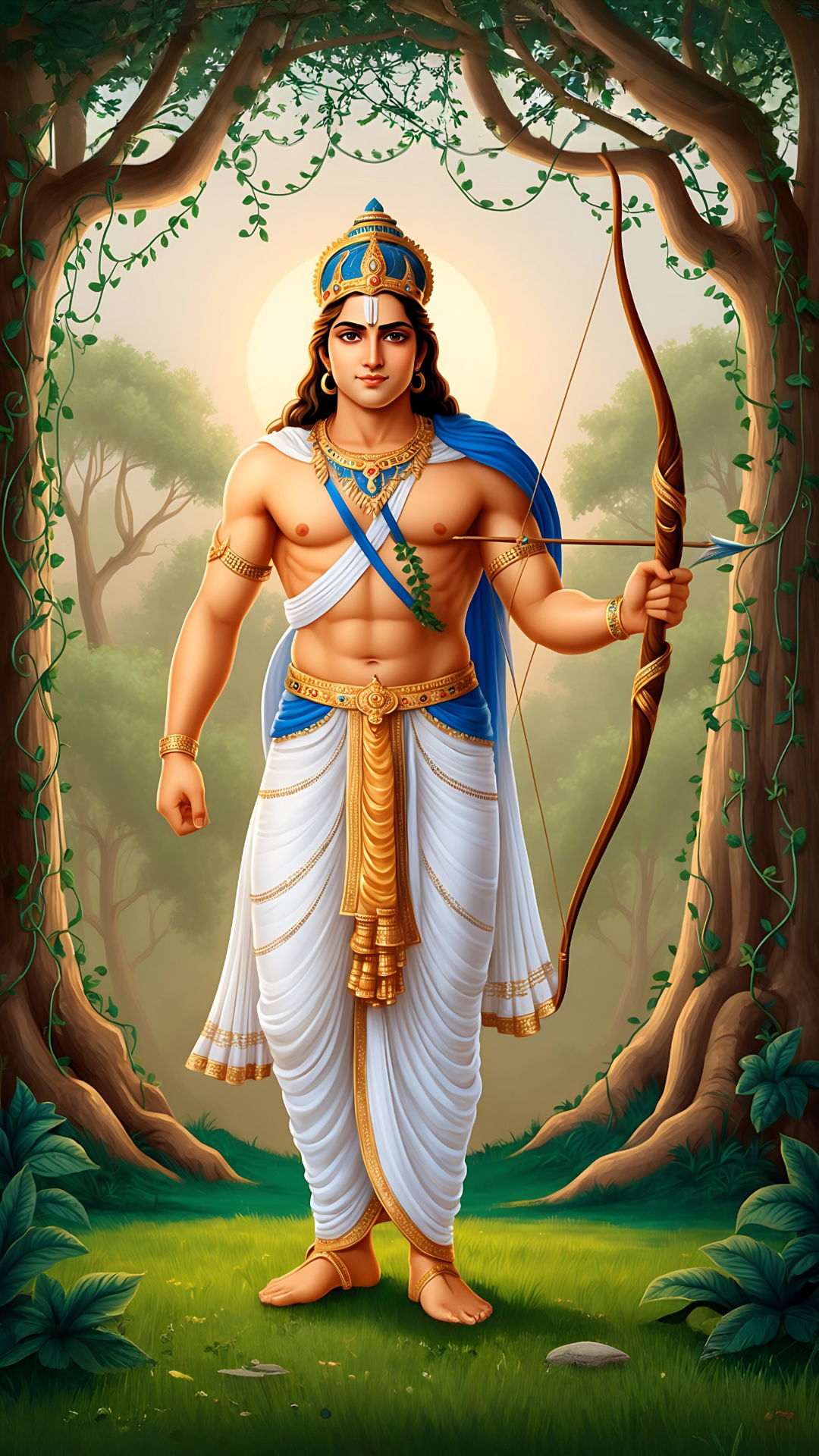Lord Ram with bow in forest