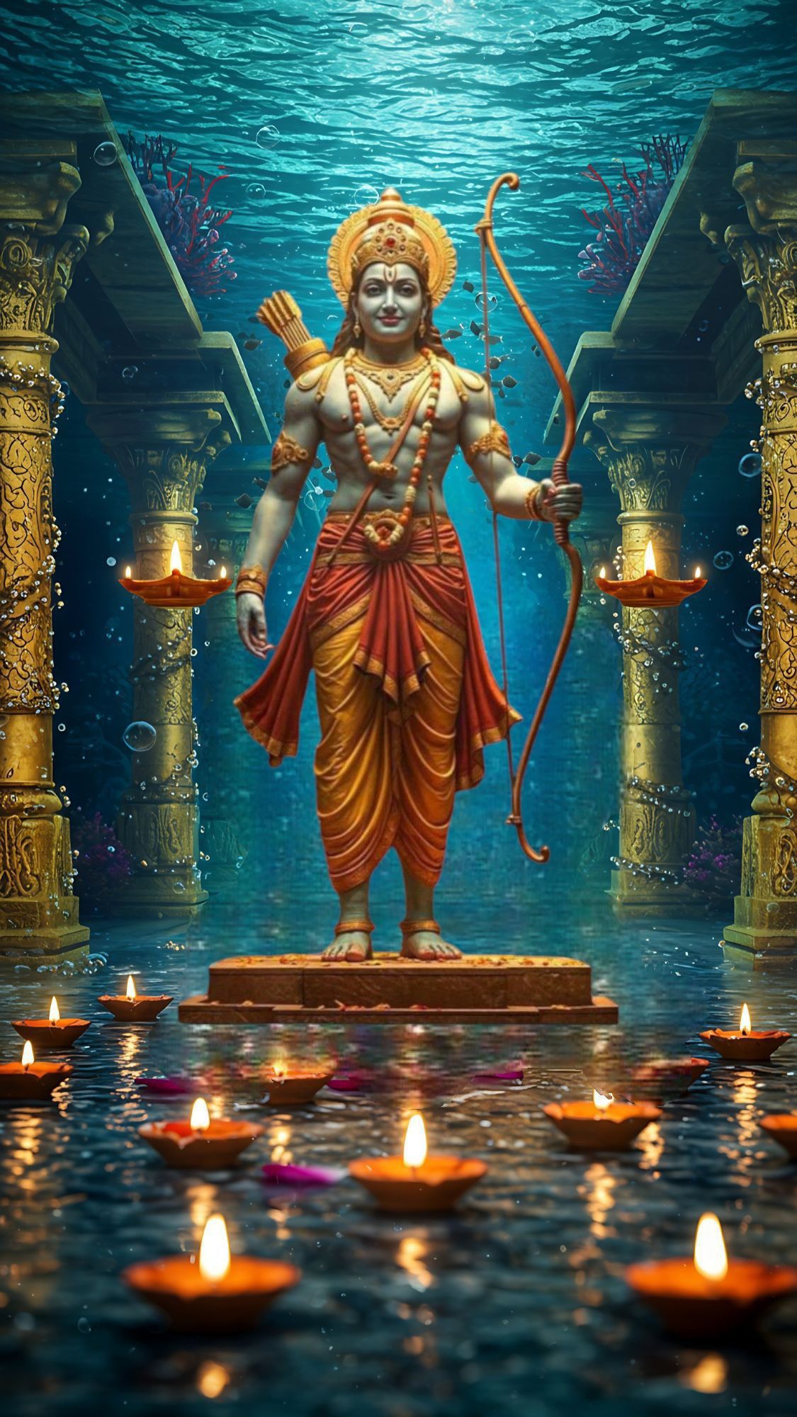 Lord Ram stands in underwater temple