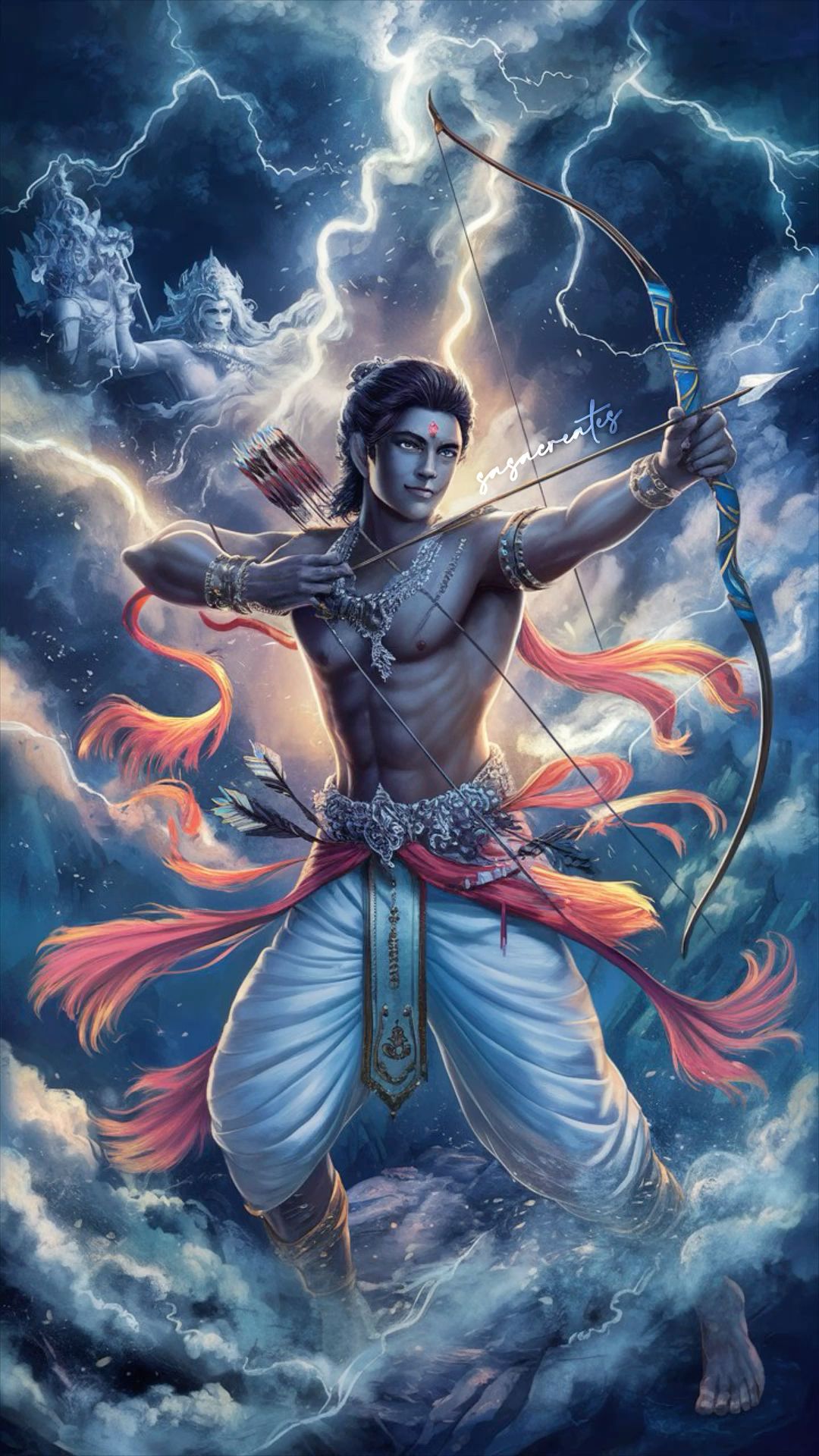 Lord Ram drawing his bow, warrior pose