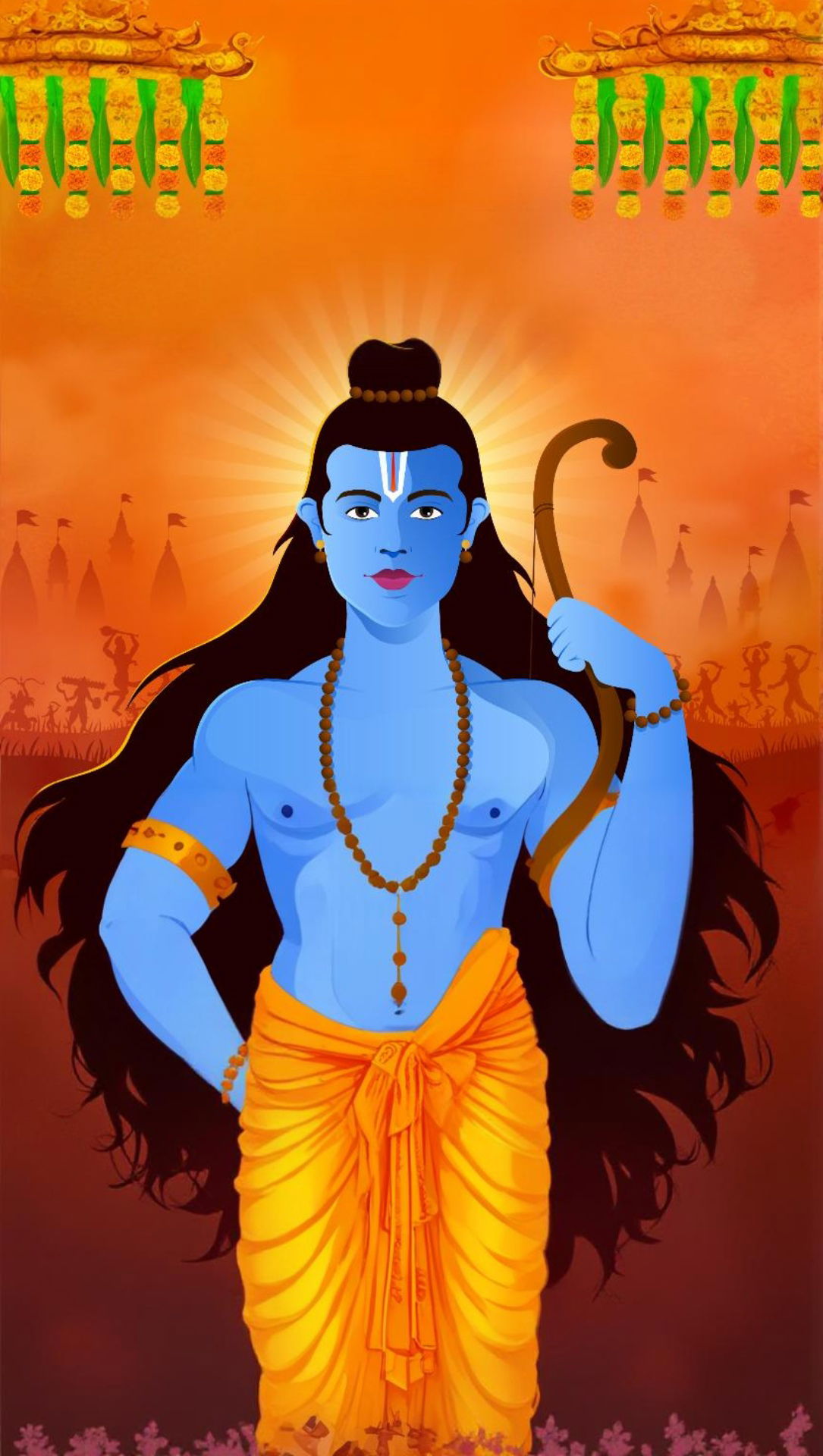 Lord Ram stands with bow and arrow