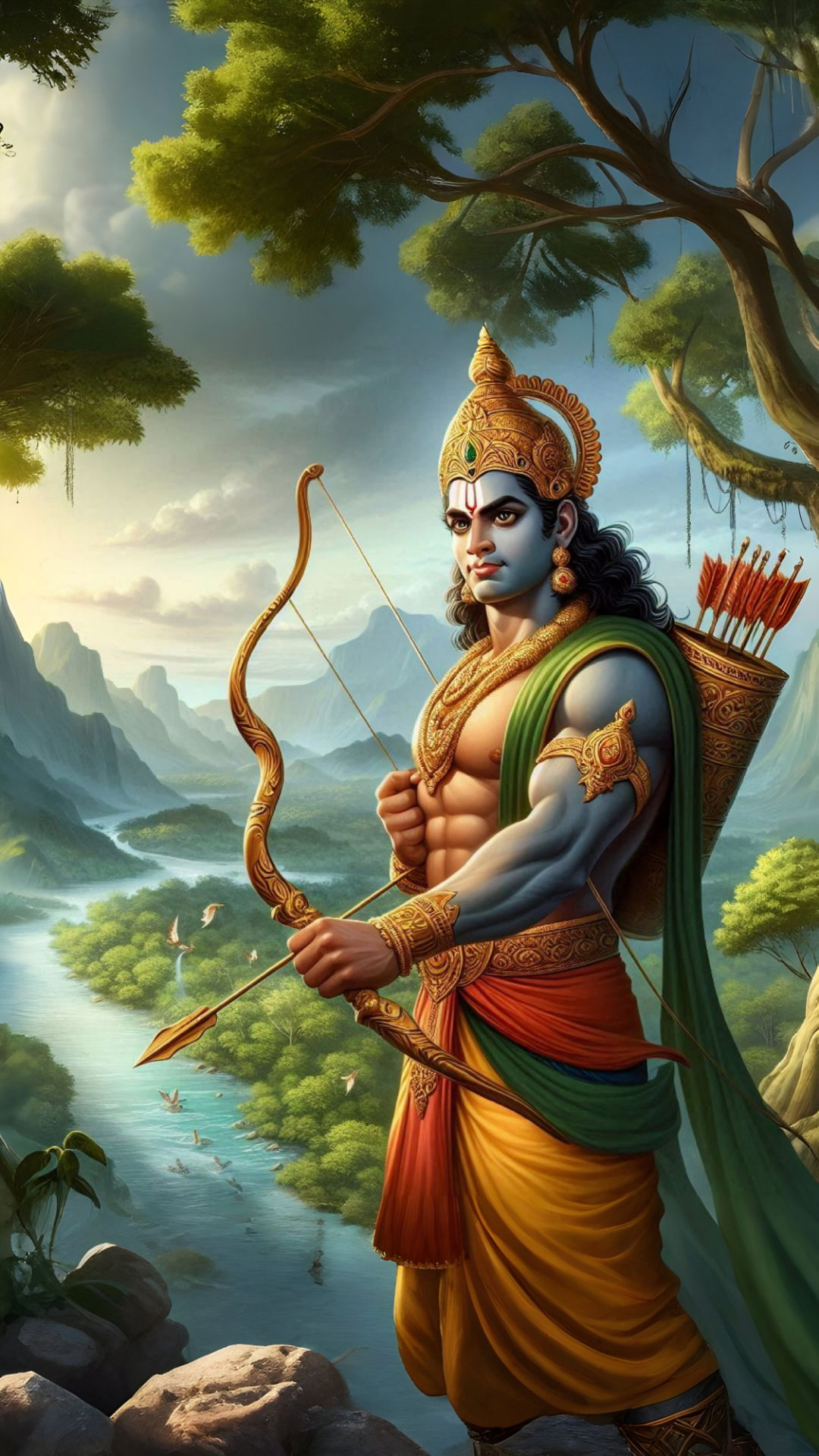 Lord Ram standing with bow and arrow