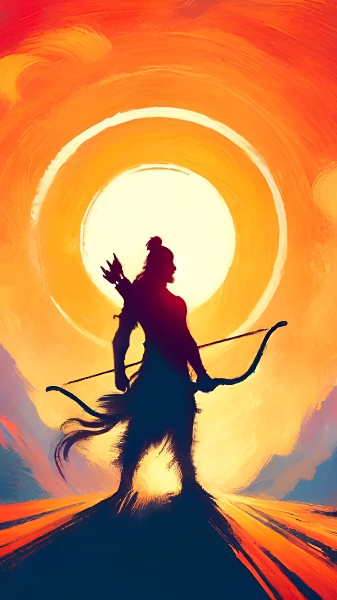 Ram with bow against sunset