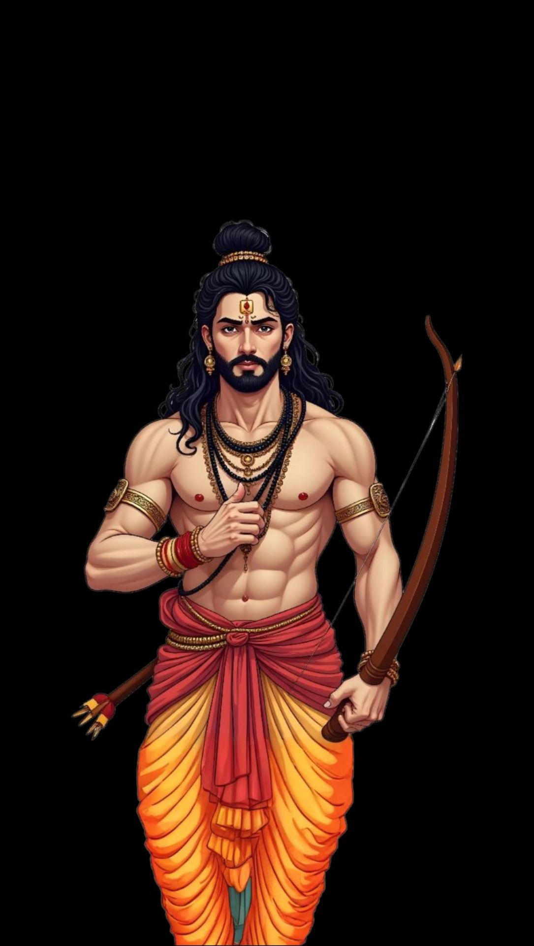 Lord Ram holding bow, ready for battle.
