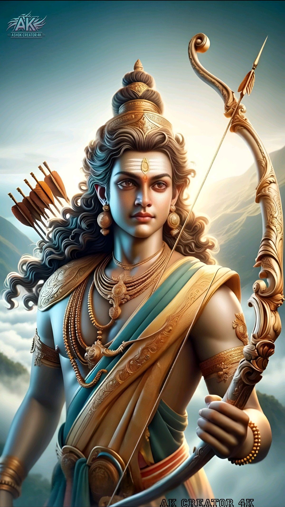 Lord Ram holding bow, divine portrait