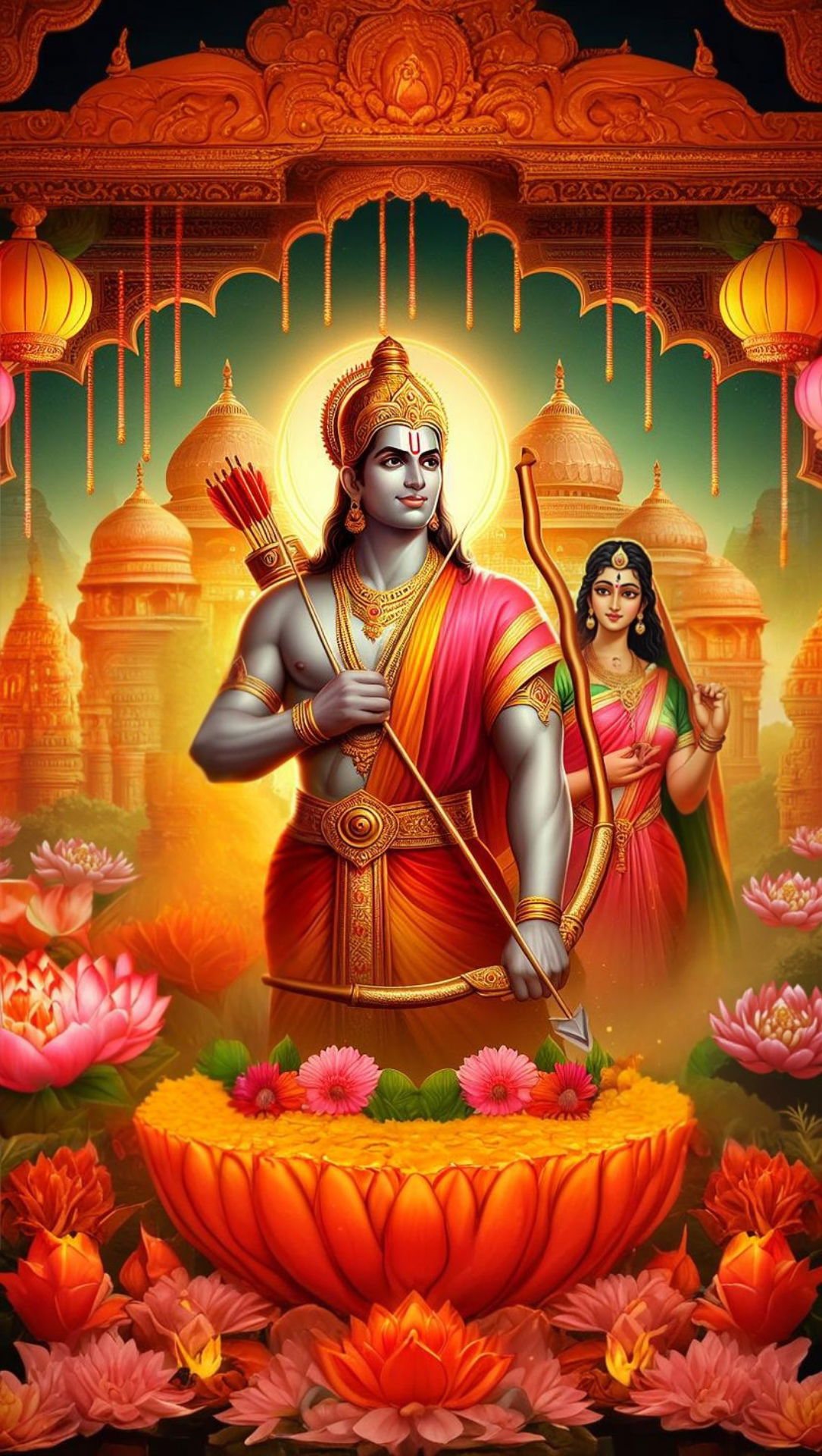 Lord Ram with bow and Sita