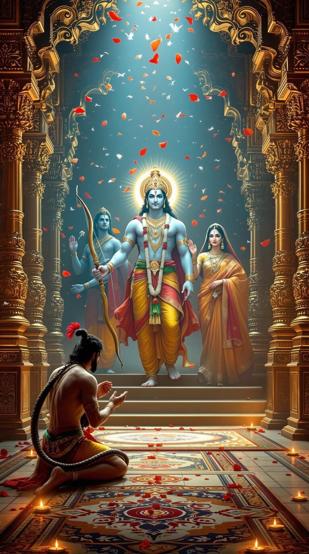 Lord Ram with Sita, Hanuman, and Lakshman