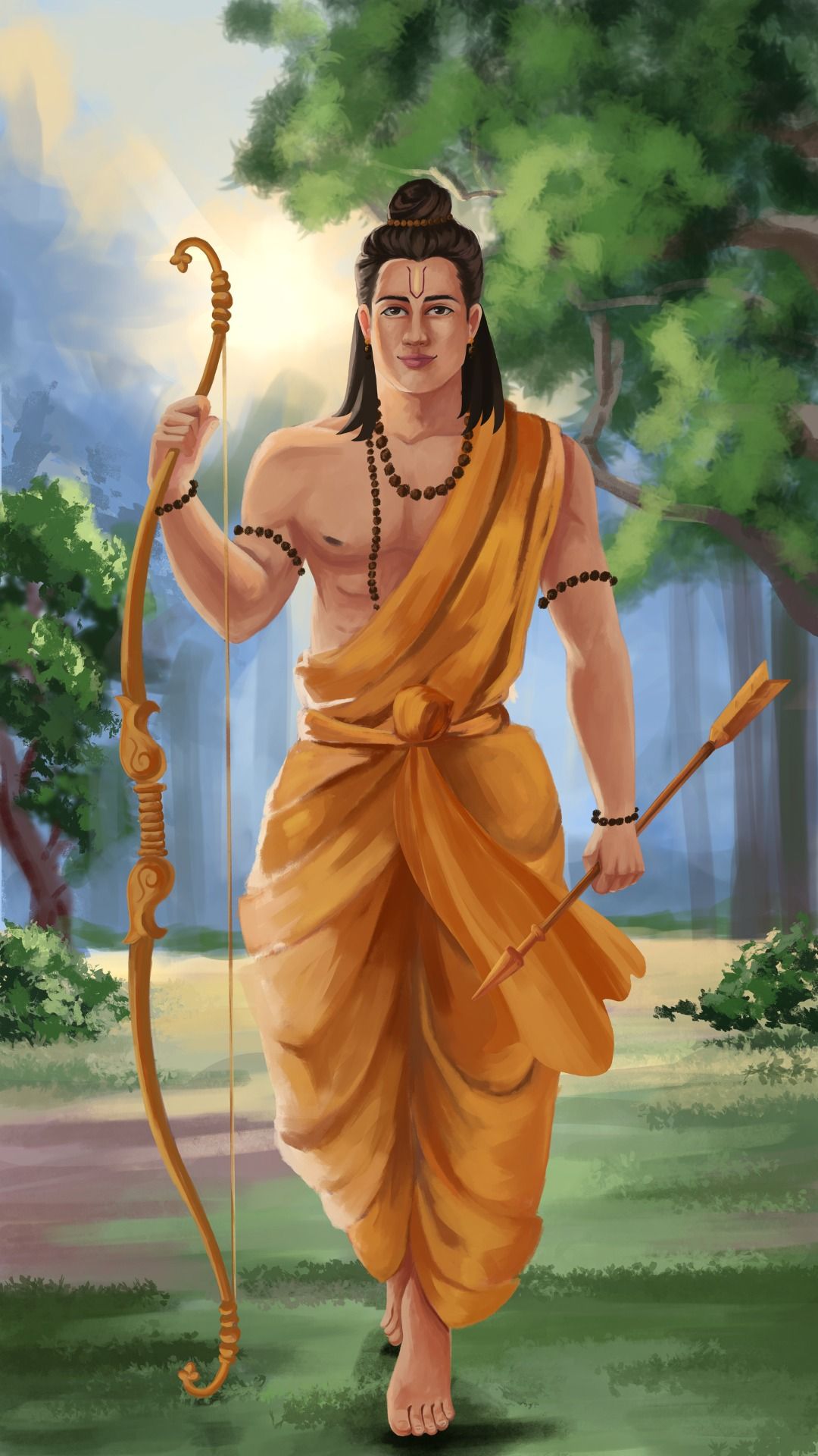 Lord Ram with bow in forest