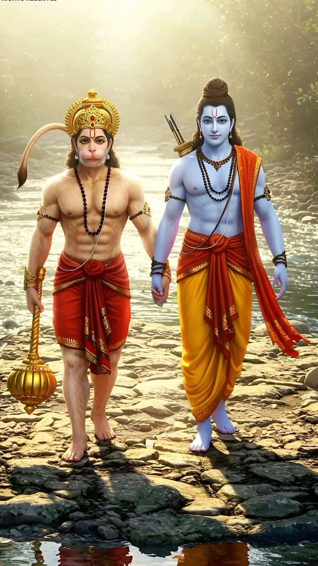 Ram and Hanuman walking by the sea