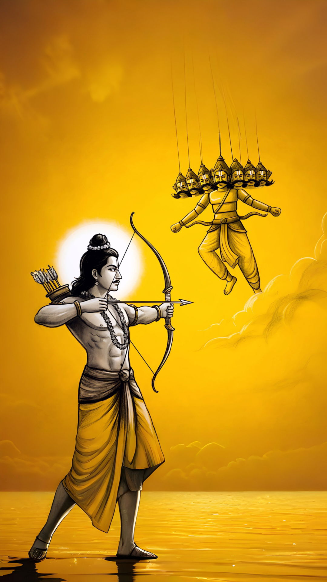 Lord Ram aiming arrow from Ramayana