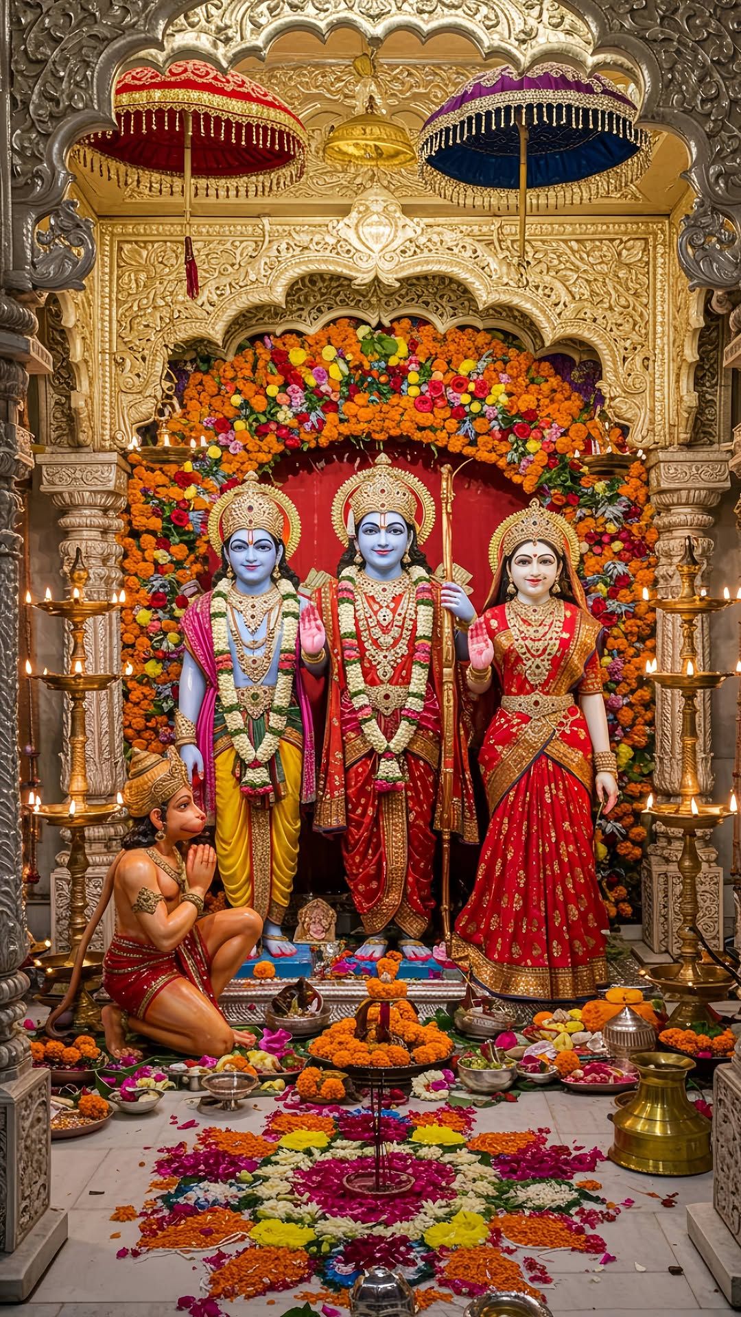 Ram Darbar temple with Hanuman offering prayer