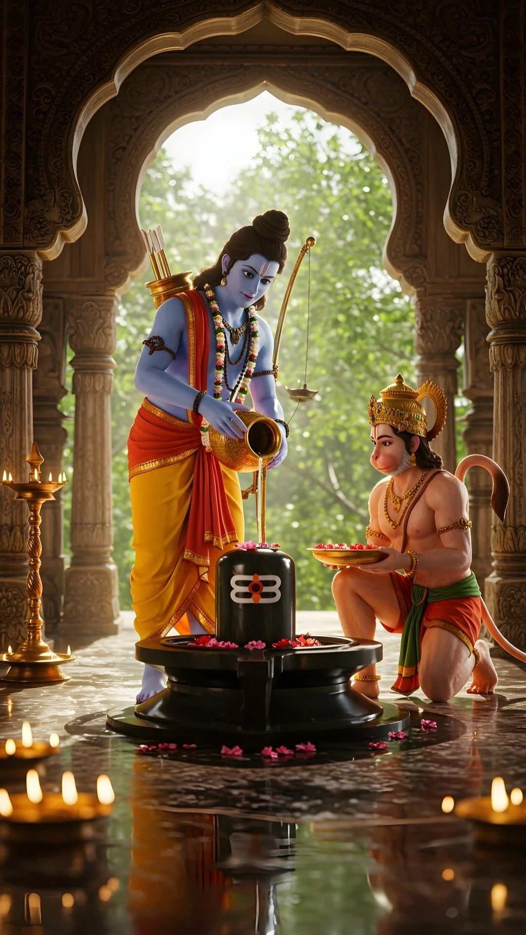 Lord Ram with Hanuman and Shiva Lingam