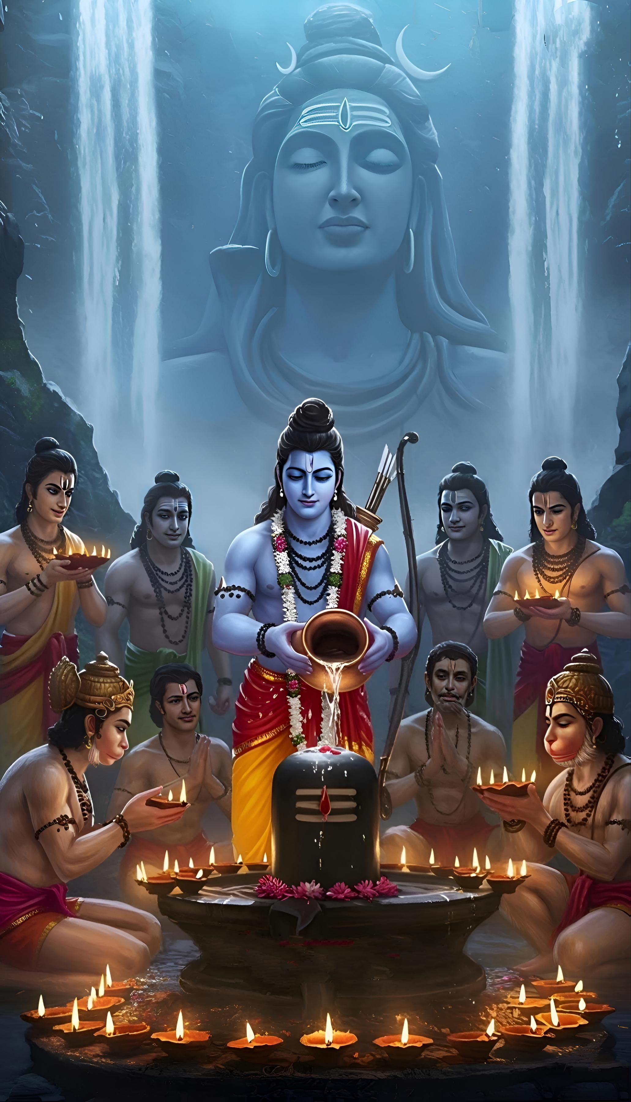 Lord Ram offers water to Shivalinga