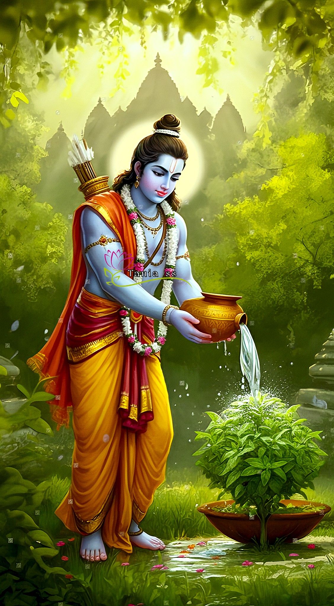 Lord Ram offering water in forest