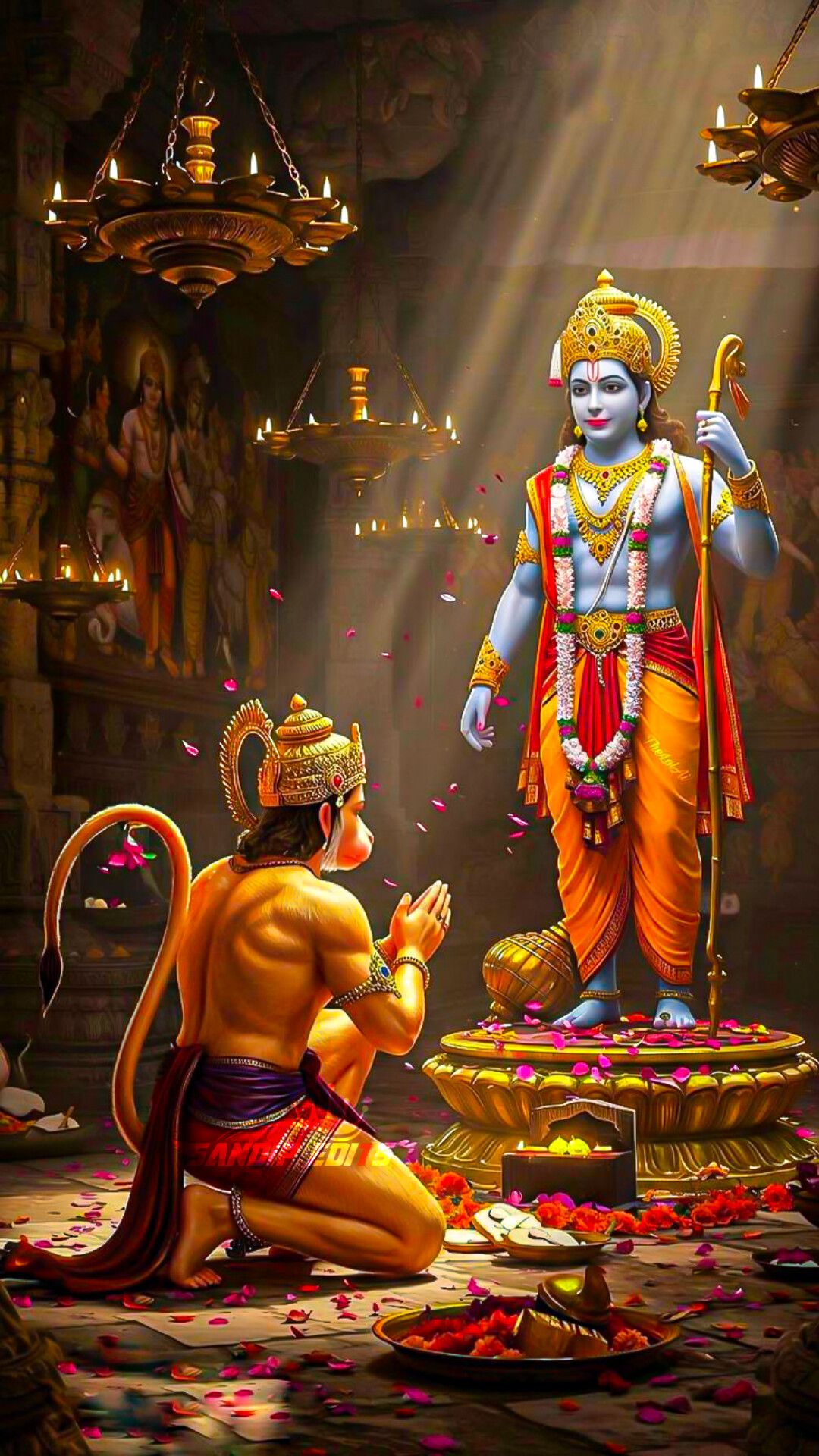 Lord Ram with Hanuman in temple.