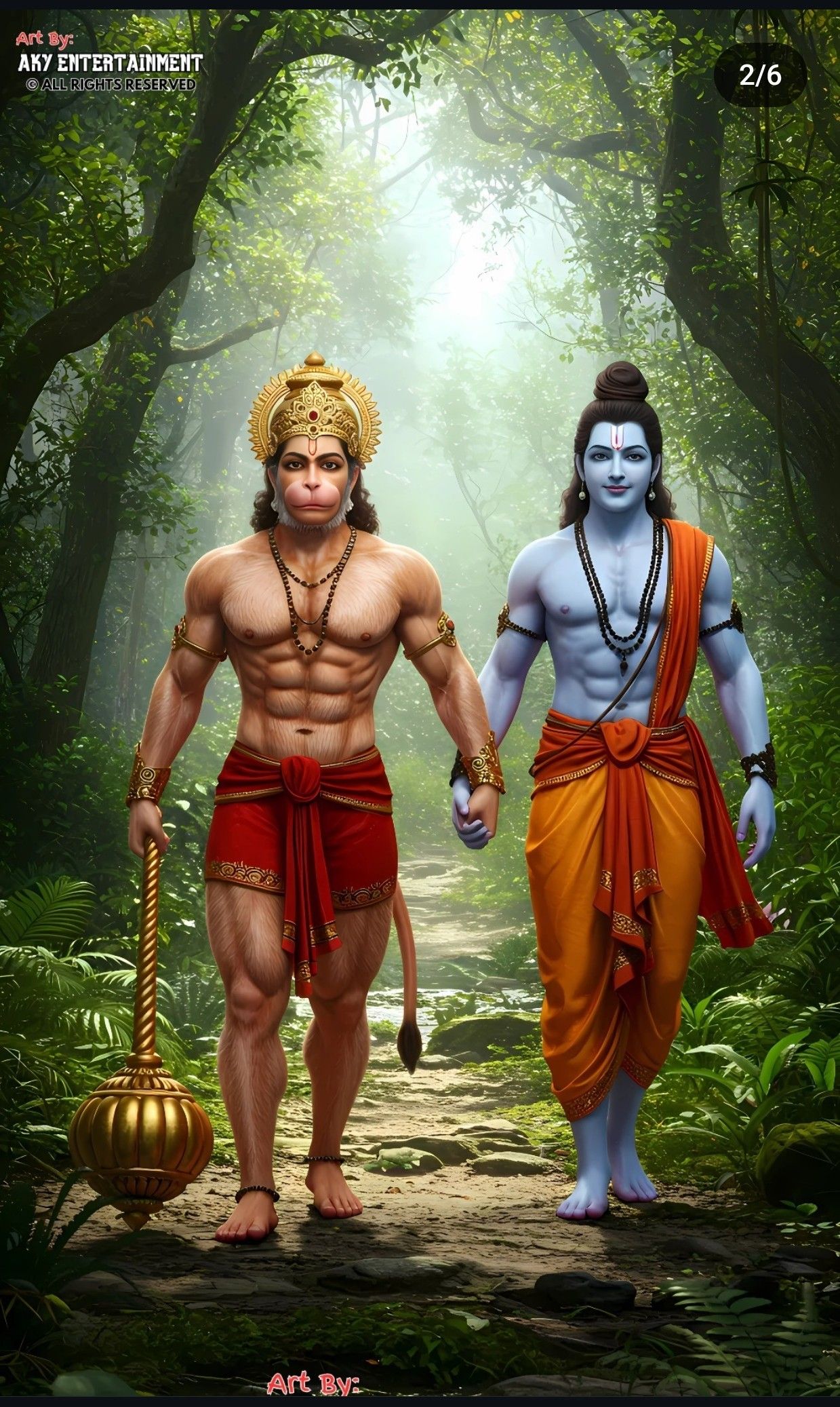 Ram and Hanuman walking in a forest