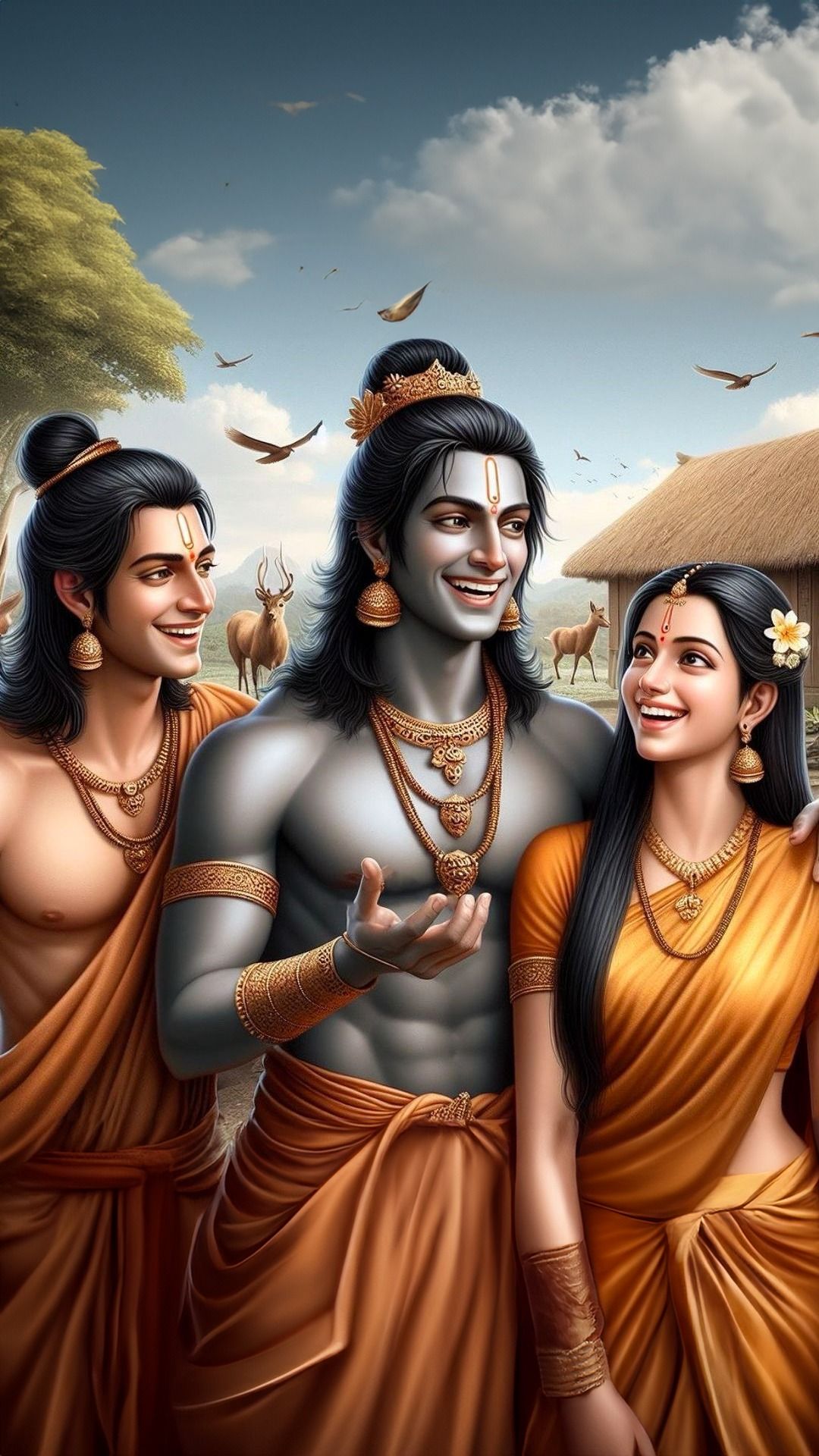 Ram, Sita, and Lakshman in forest