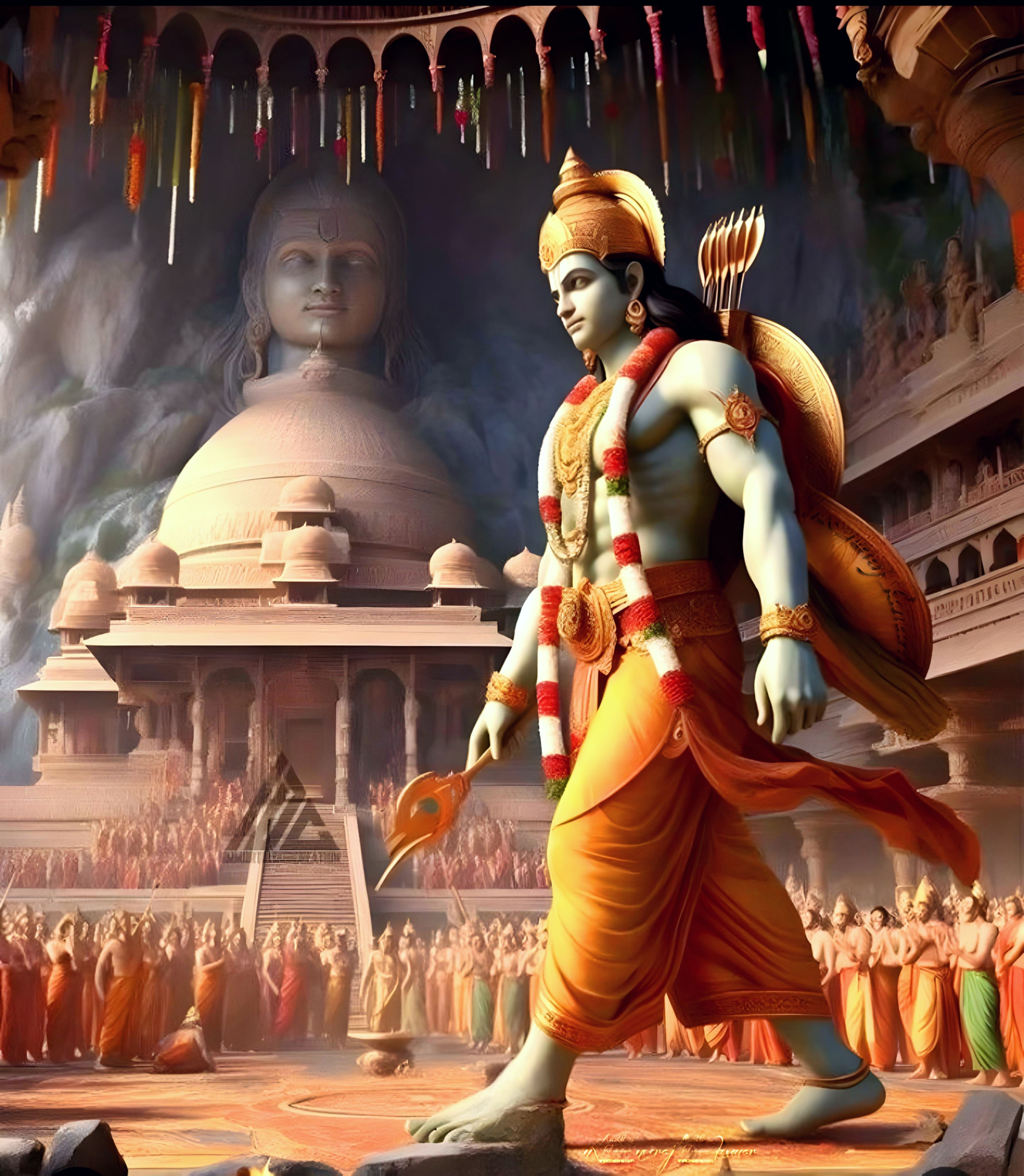 Lord Ram walking with bow and arrow
